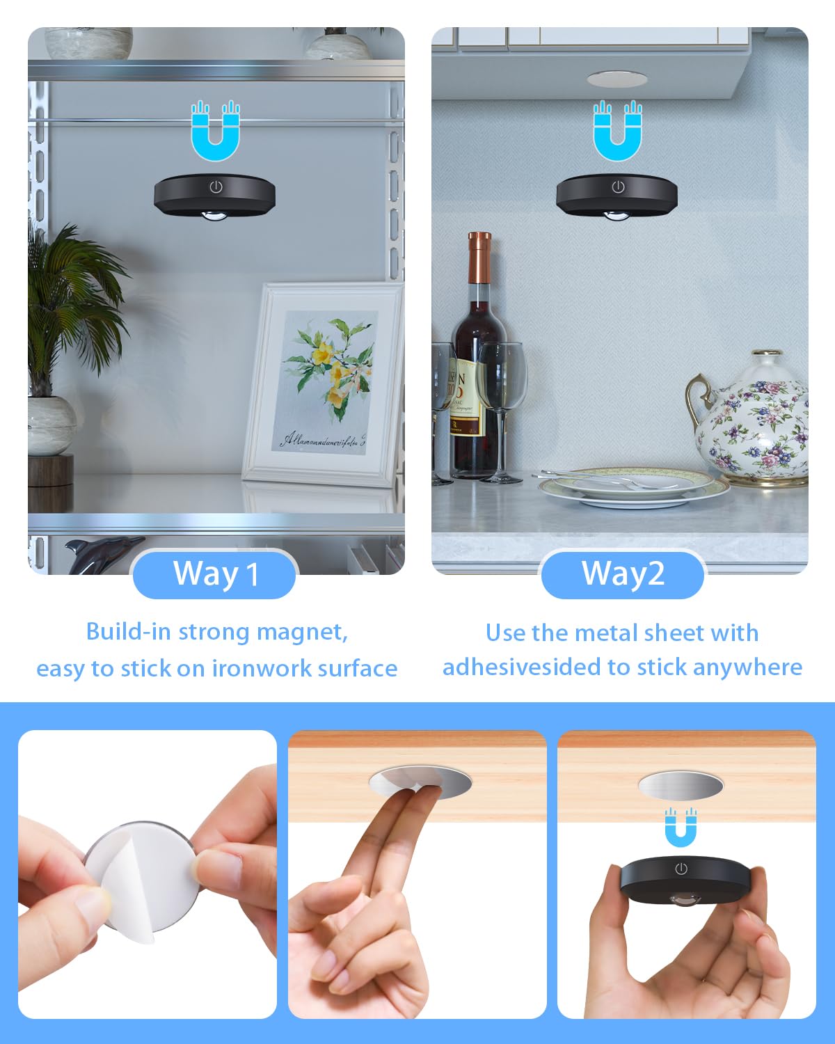 WILLED Rechargeable RGB Puck Lights with Remote Control - 6 Pack, 1200mAh Battery Operated Dimmable LED Tap Lights for Under Cabinet, Shelf, Closet & Stair Lighting - Wireless Push Lights with USB Charging for Home, Kitchen & Bedroom Decor