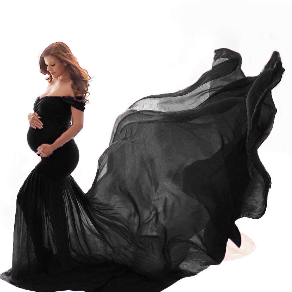 LKchoose Women's Off Shoulder Sleeveless Maternity Maxi Dress - Solid Color Long Photoshoot Dress for Pregnant Women - Perfect for Maternity Photography, Baby Shower & Special Occasions