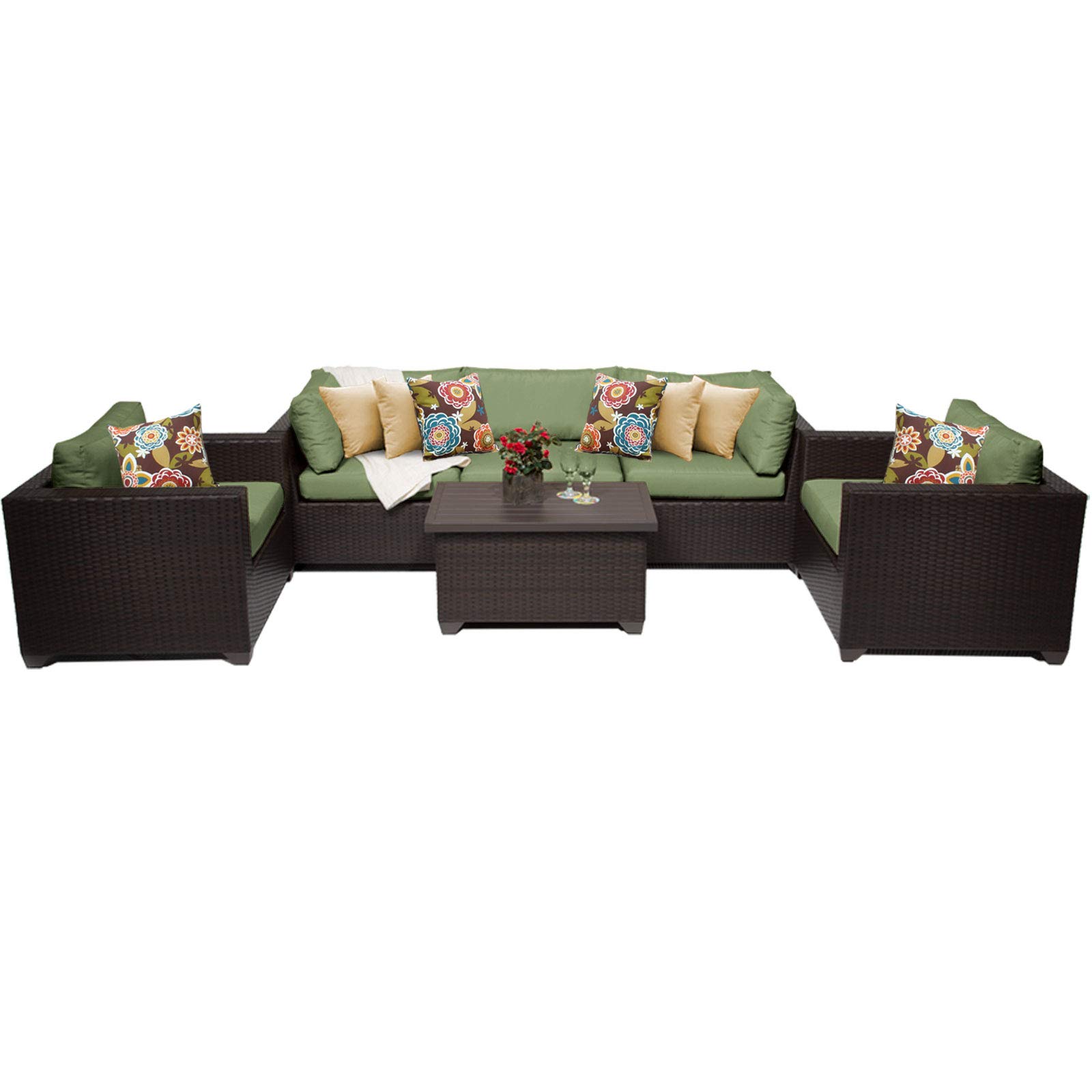 TK Classics 6-Piece Belle Outdoor Wicker Patio Furniture Set in Cilantro Green - Perfect for Garden, Poolside, and Backyard Relaxation
