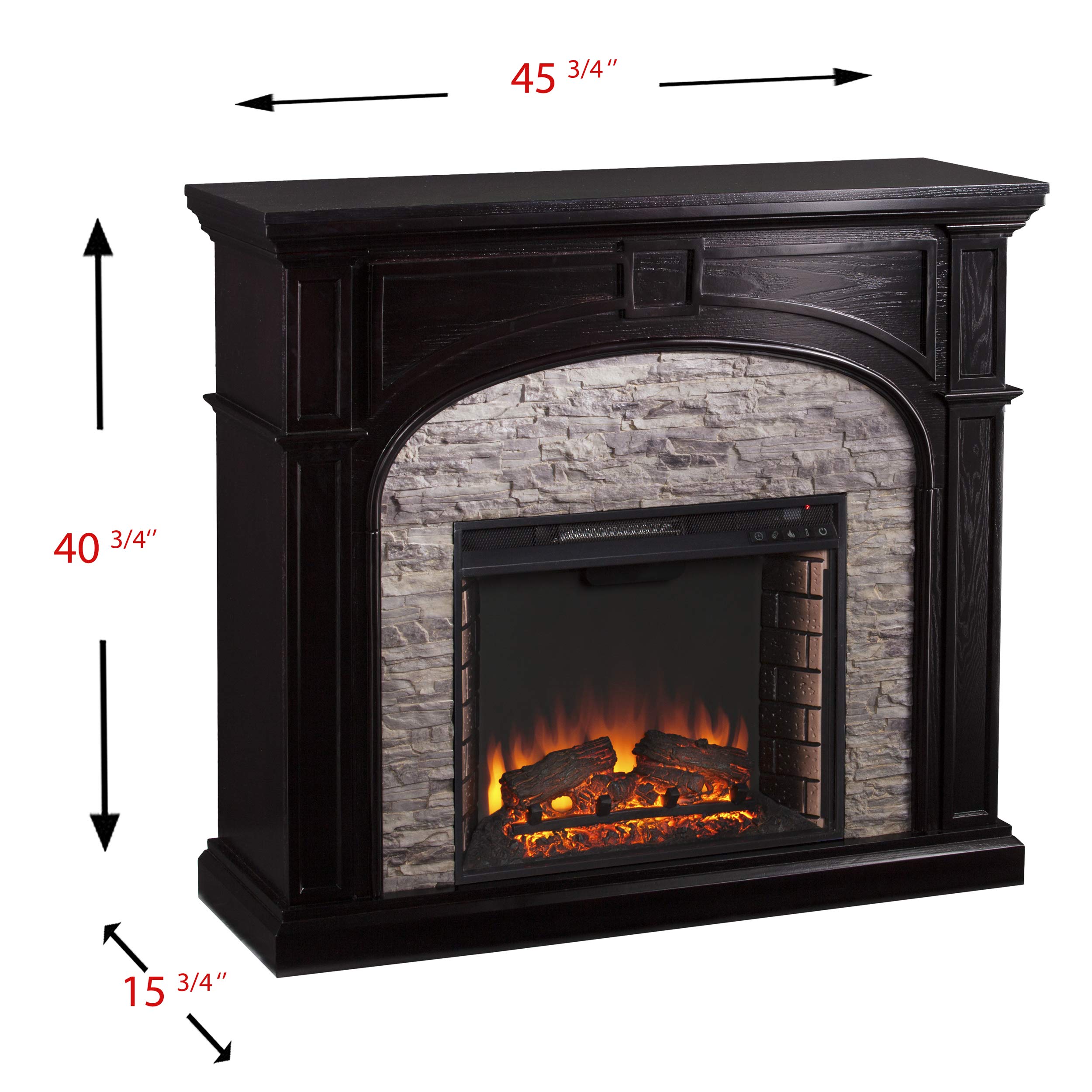 Tanaya Electric Fireplace with Realistic Flame - Ebony Finish & Gray Stacked Stone Design - Perfect for Living Room, Bedroom, or Office Heating & Ambiance