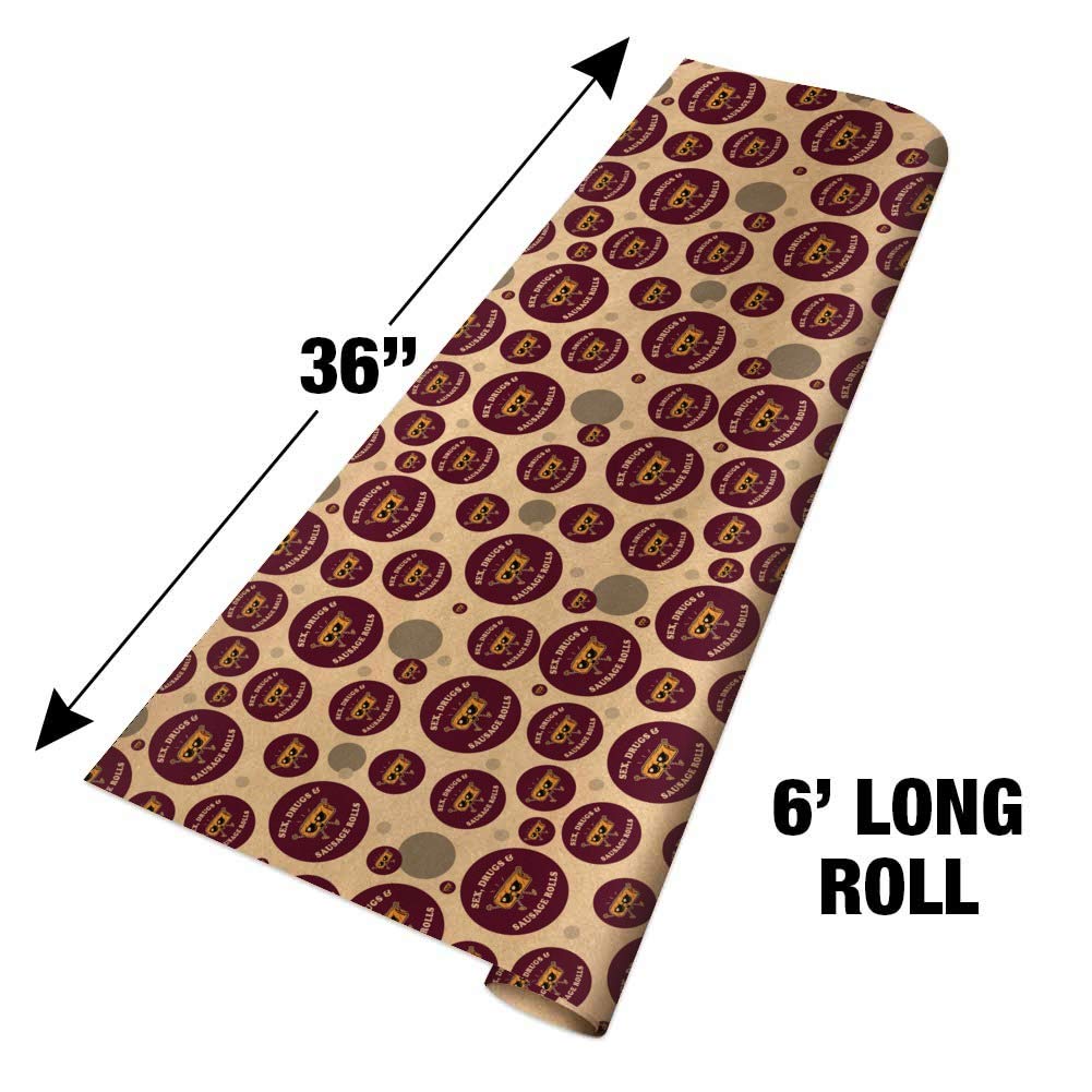 Funny Humor Wrapping Paper Roll - Premium Kraft Gift Wrap with 'Sex Drugs and Sausage Rolls' Graphic Design | Perfect for Birthday Gifts, Christmas Presents & Party Decorations