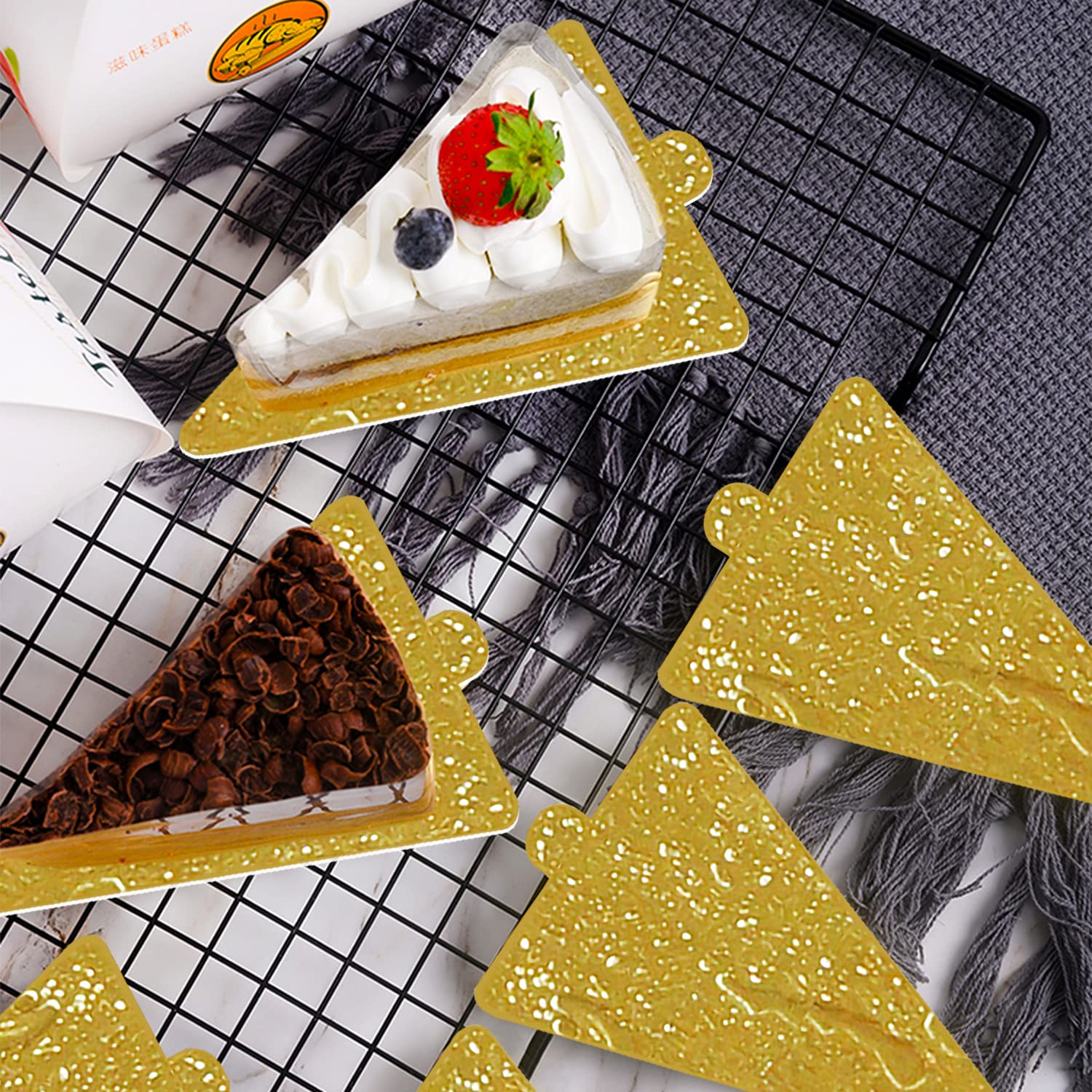 100 Pcs Gold Mini Cake Boards - Triangle Mousse Cake Bases, Cupcake Dessert Trays for Party, Christmas, Wedding Display - Sturdy Cake Paper Plates for Pastry, Mini Cakes & Dessert Presentation