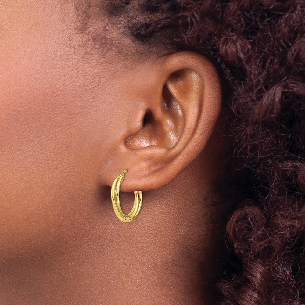 10K Gold Polished Hoop Earrings for Women - Classic Round Hinged Huggie Hoops - Perfect for Everyday Wear, Parties & Gifting