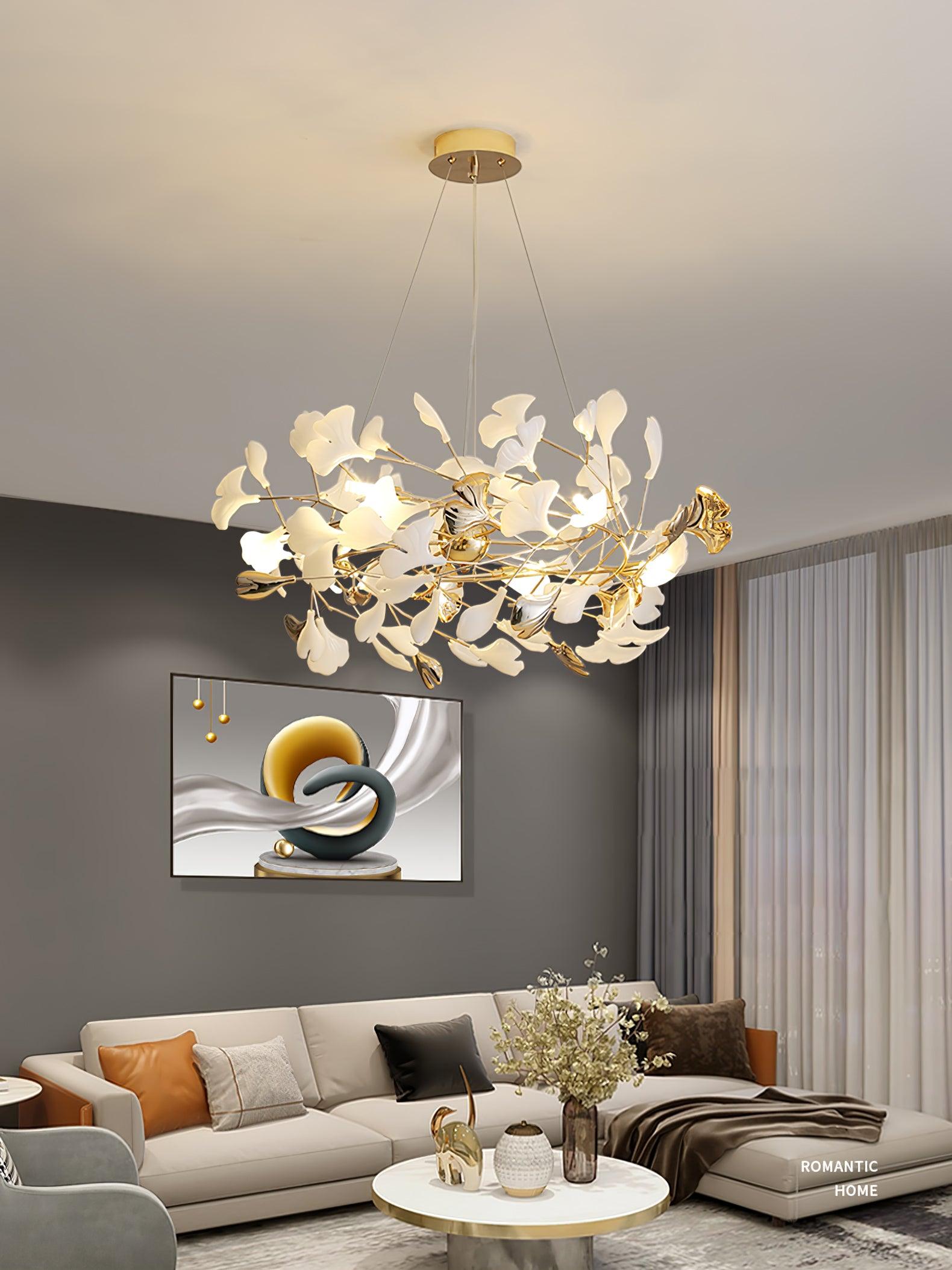 Elegant Ginkgo Leaf Chandelier - Modern Crystal Ceiling Light Fixture for Dining Room, Living Room & Bedroom | Perfect for Home Decor, Wedding Venues & Luxury Interior Design