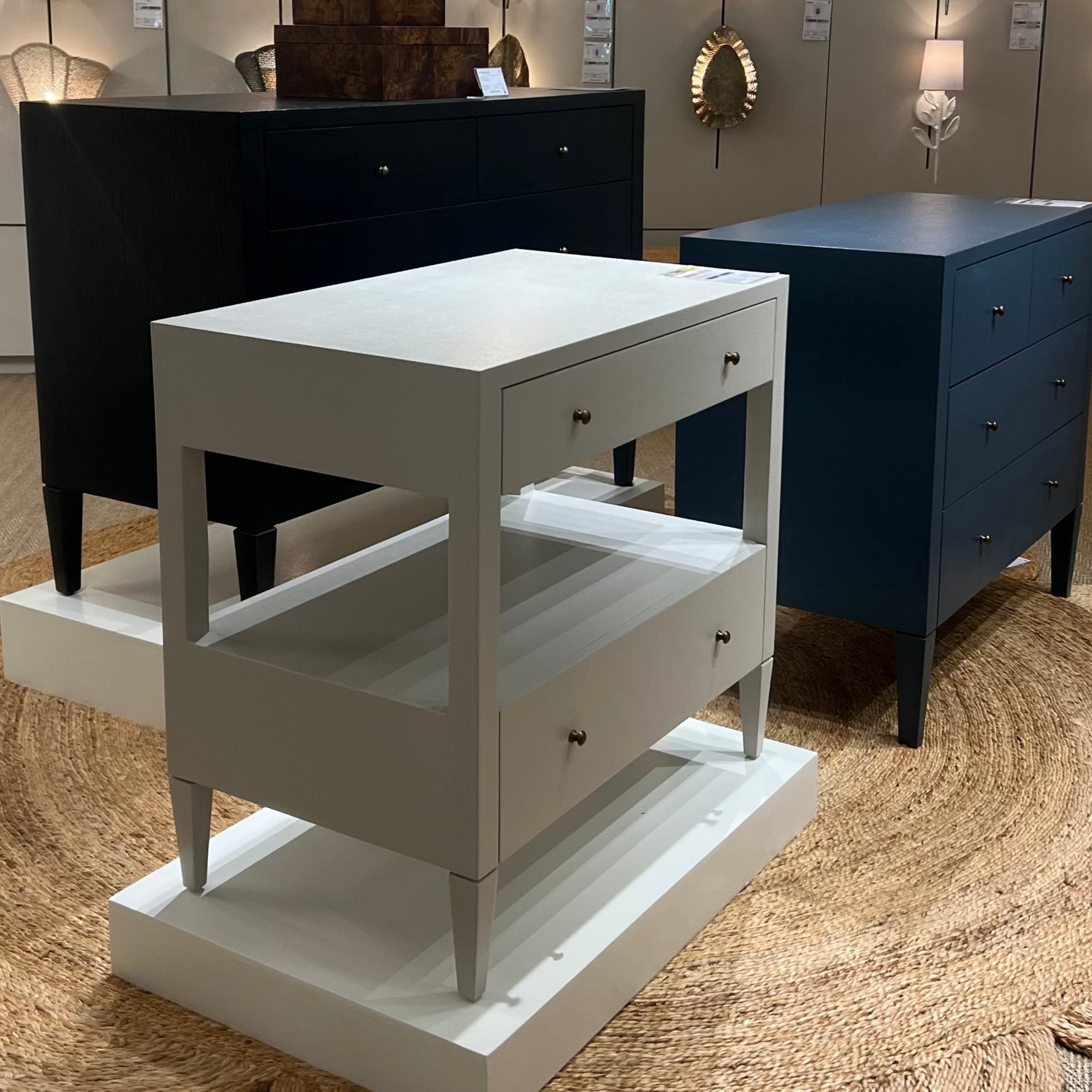 Conrad Double Nightstand with Drawers - French Gray Faux Raffia Finish - Bedroom Furniture for Master Bedroom or Guest Room - Multiple Size Options Available