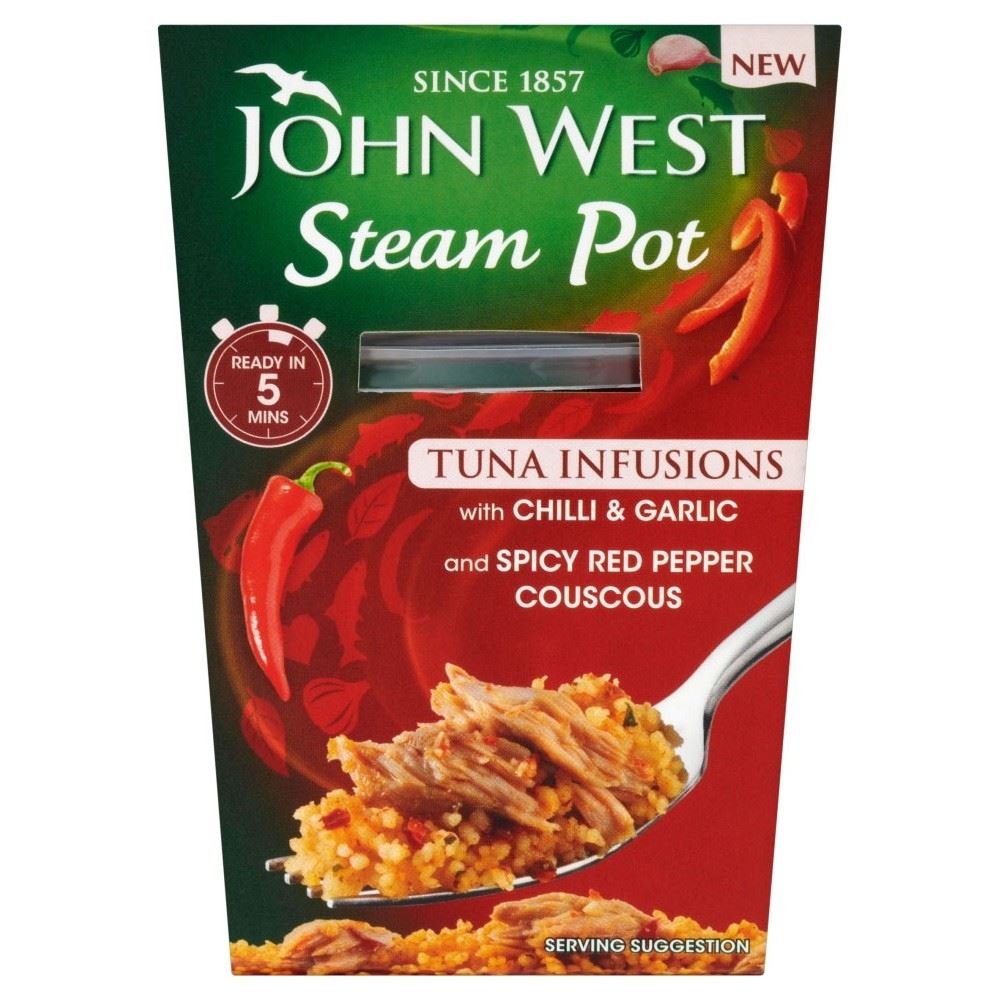 John West Steam Pot Tuna with Chilli & Garlic & Couscous (150g) - Premium Canned Tuna for Quick Meals, Healthy Lunches & On-the-Go Snacks