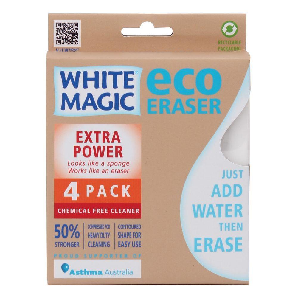 White Magic Extra Power Eraser Sponges 4 Pack - Heavy Duty Cleaning Sponges for Kitchen, Bathroom, Walls & Stains - Melamine Foam Cleaning Pads for Home & Office Use