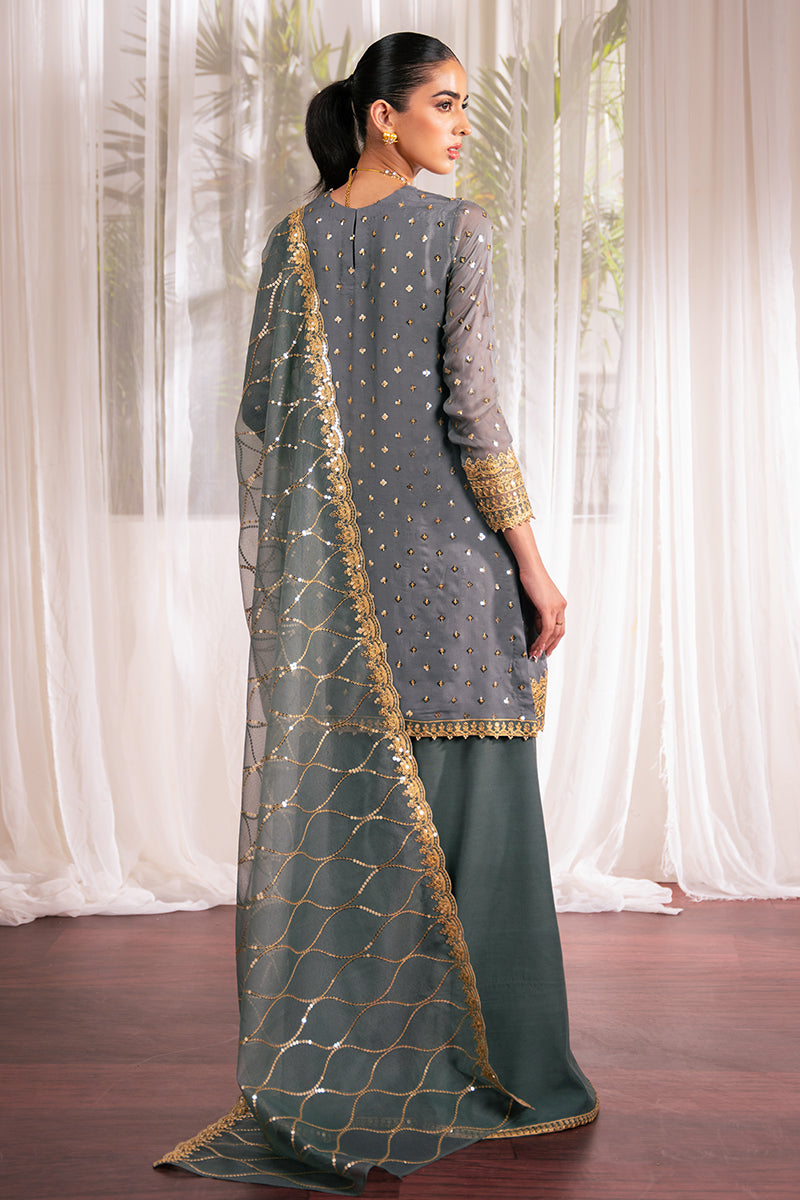 MALLARD GREEN 4-Piece Embroidered Chiffon Suit Set for Women - Elegant Party Wear & Special Occasion Outfit