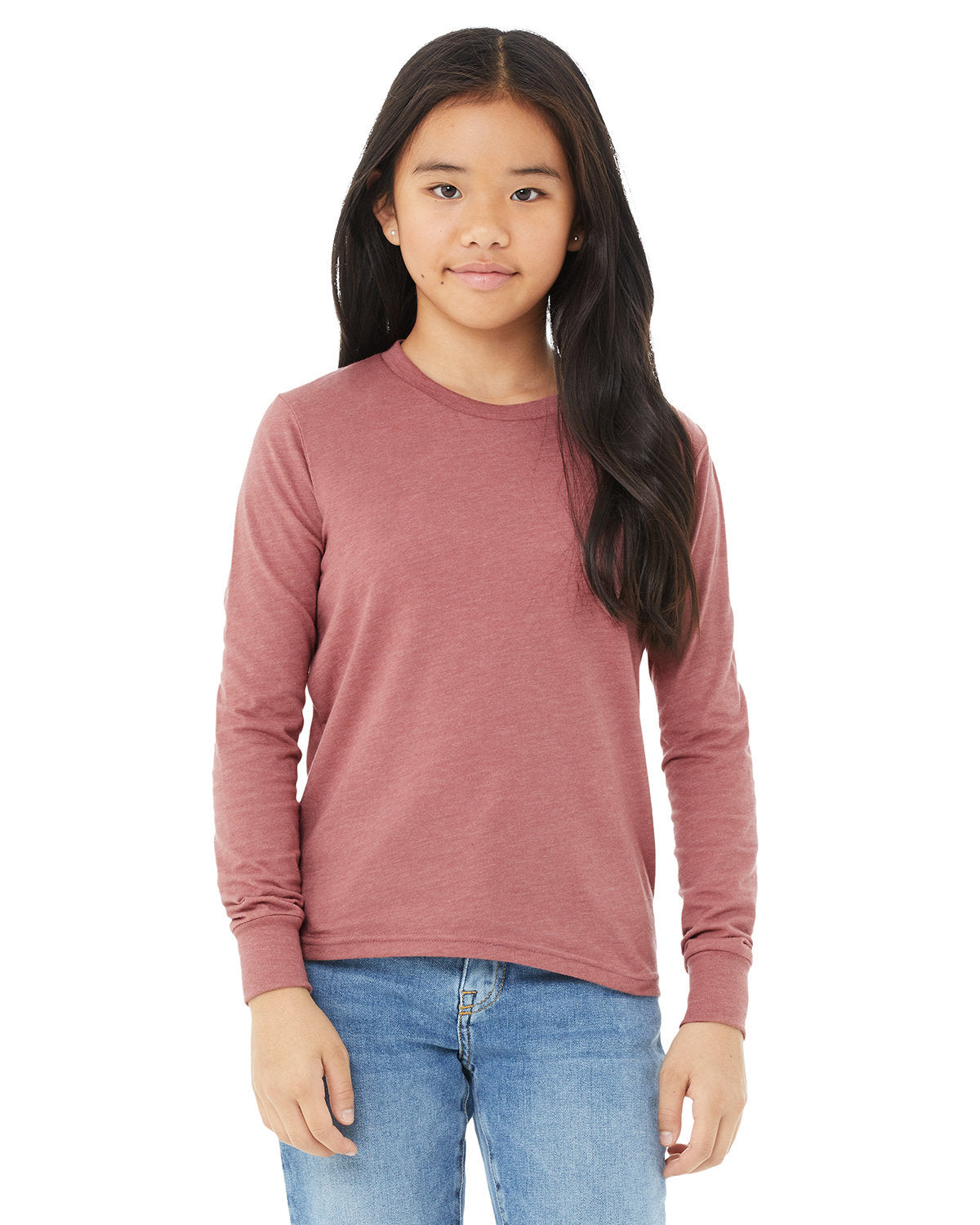 Bella + Canvas 3501YCV Youth Heather CVC Long Sleeve T-Shirt - Soft Cotton Blend Comfort Fit Tee for Kids - Perfect for School, Playdates & Everyday Wear