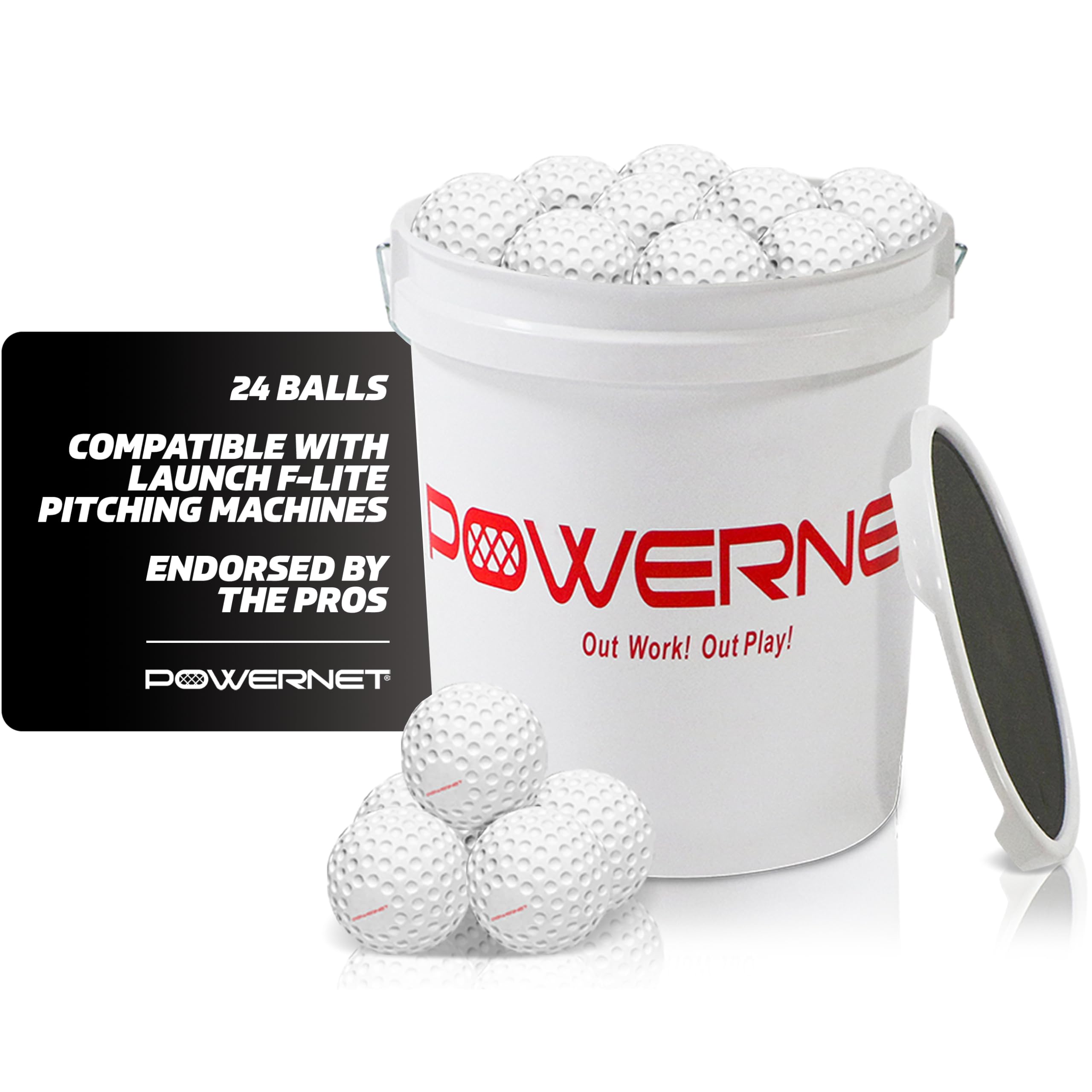 PowerNet Launch F-lite Softball & Baseball Pitching Machine with Dimpled Practice Balls - Complete Baseball Training Equipment Set for Coaches & Players - Perfect for Team Practice, Backyard Training & Batting Cage Sessions