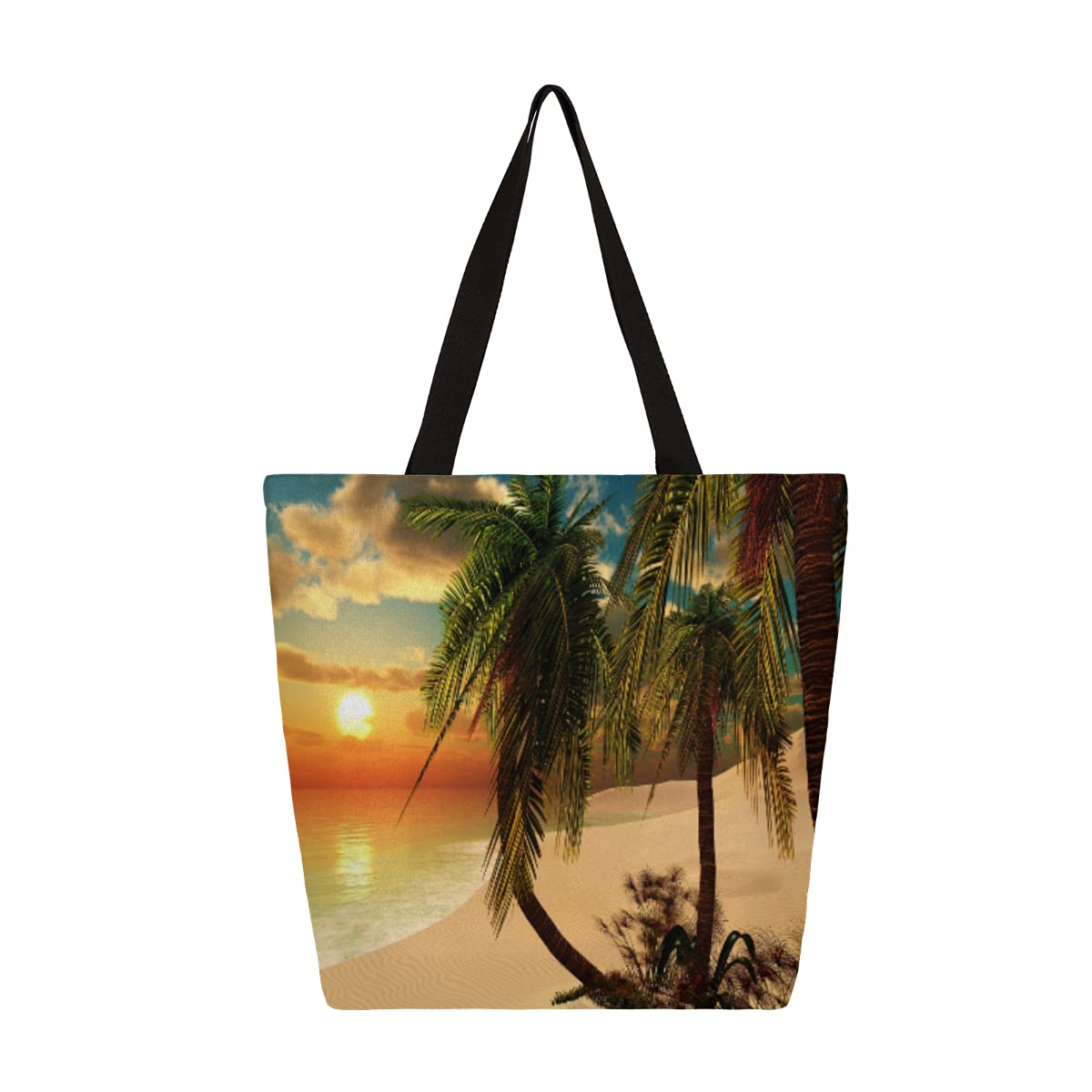**Pardick Beach Coconut Tree Canvas Tote Bag for Women - Reusable Eco-Friendly Shopping Bag, Laptop & Book Carrier for School, Gym, Hiking, Picnic & Travel - Perfect for Beach Outings & Daily Use**