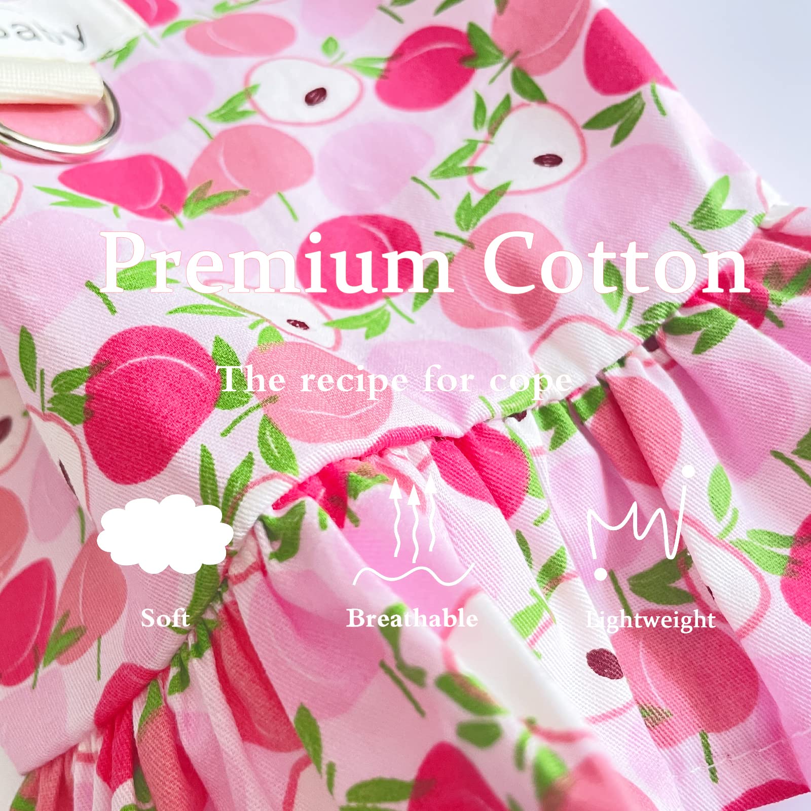 Small Dog Dress Harness & Leash Set - Cute Princess Birthday Outfit, Soft Fruit Print Puppy Dress for Small Dogs & Cats (Pink Apple, XL) | Perfect for Chihuahua, Yorkie, Shih Tzu | Great for Birthday Parties, Photo Shoots & Daily Walks
