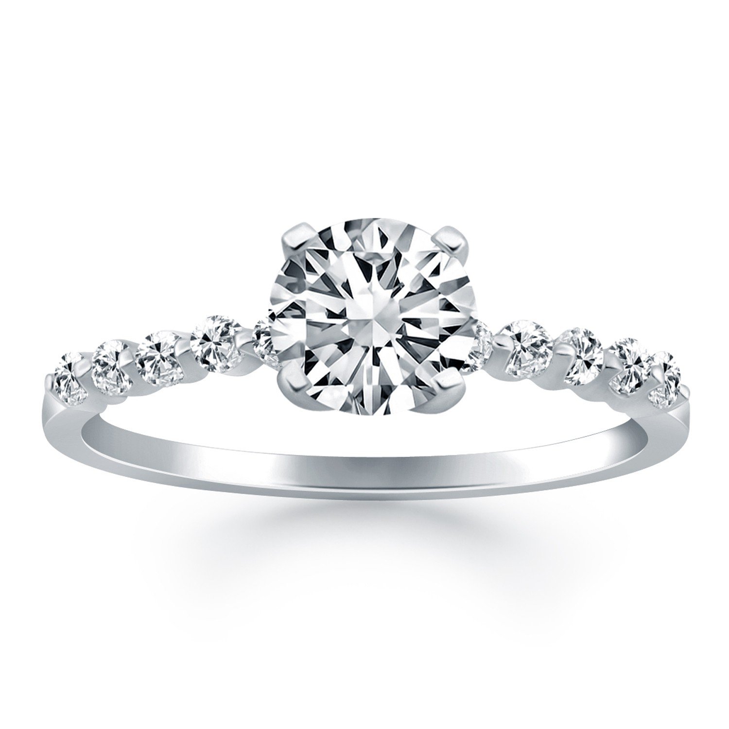 14K White Gold Diamond Engagement Ring with Prong Diamond Accents - Size 5 | Elegant Wedding Band for Proposals, Anniversaries & Special Occasions