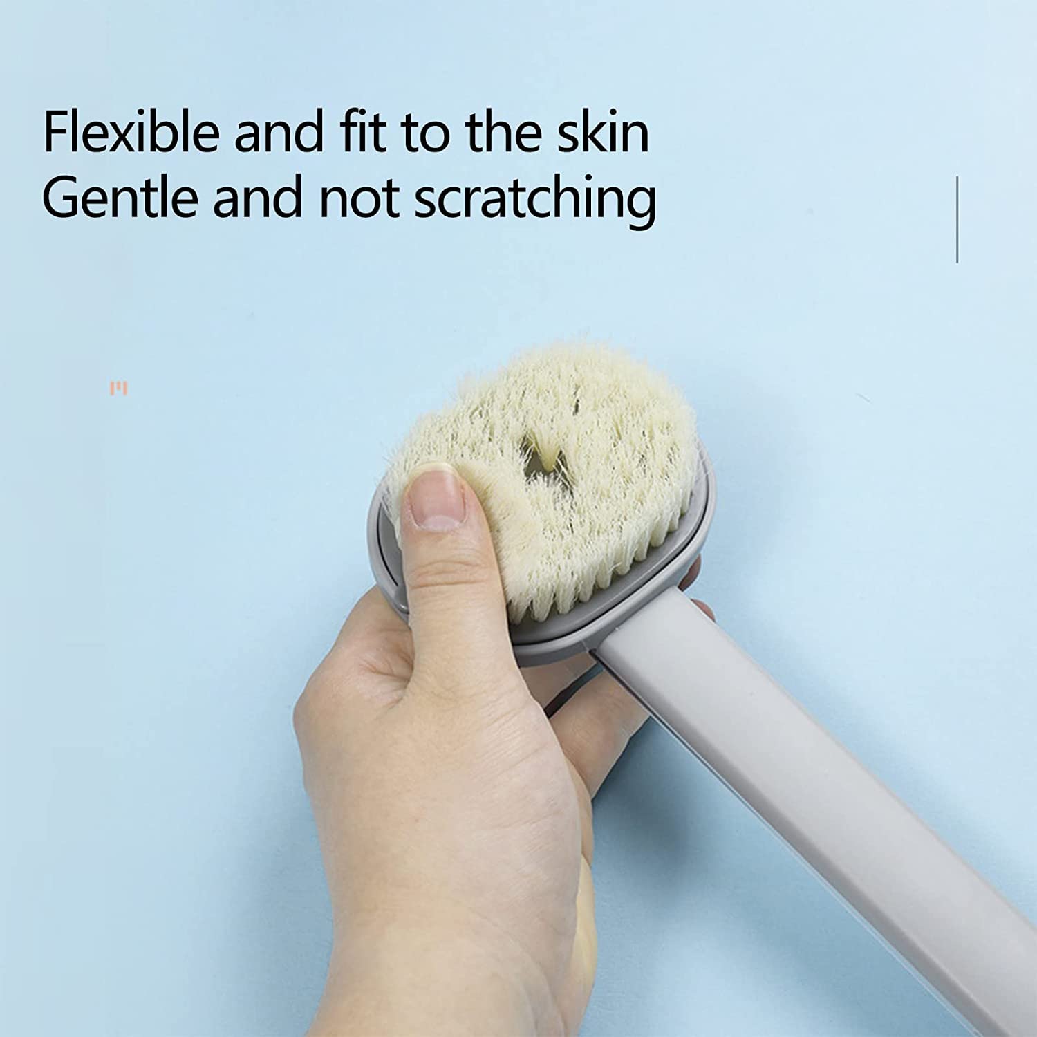 Long Handle Bath Brush with Detachable Back & Built-in Shower Gel Reservoir - Exfoliating Body Scrubber for Deep Cleaning - Perfect for Shower, Spa & Skin Care (Grey)