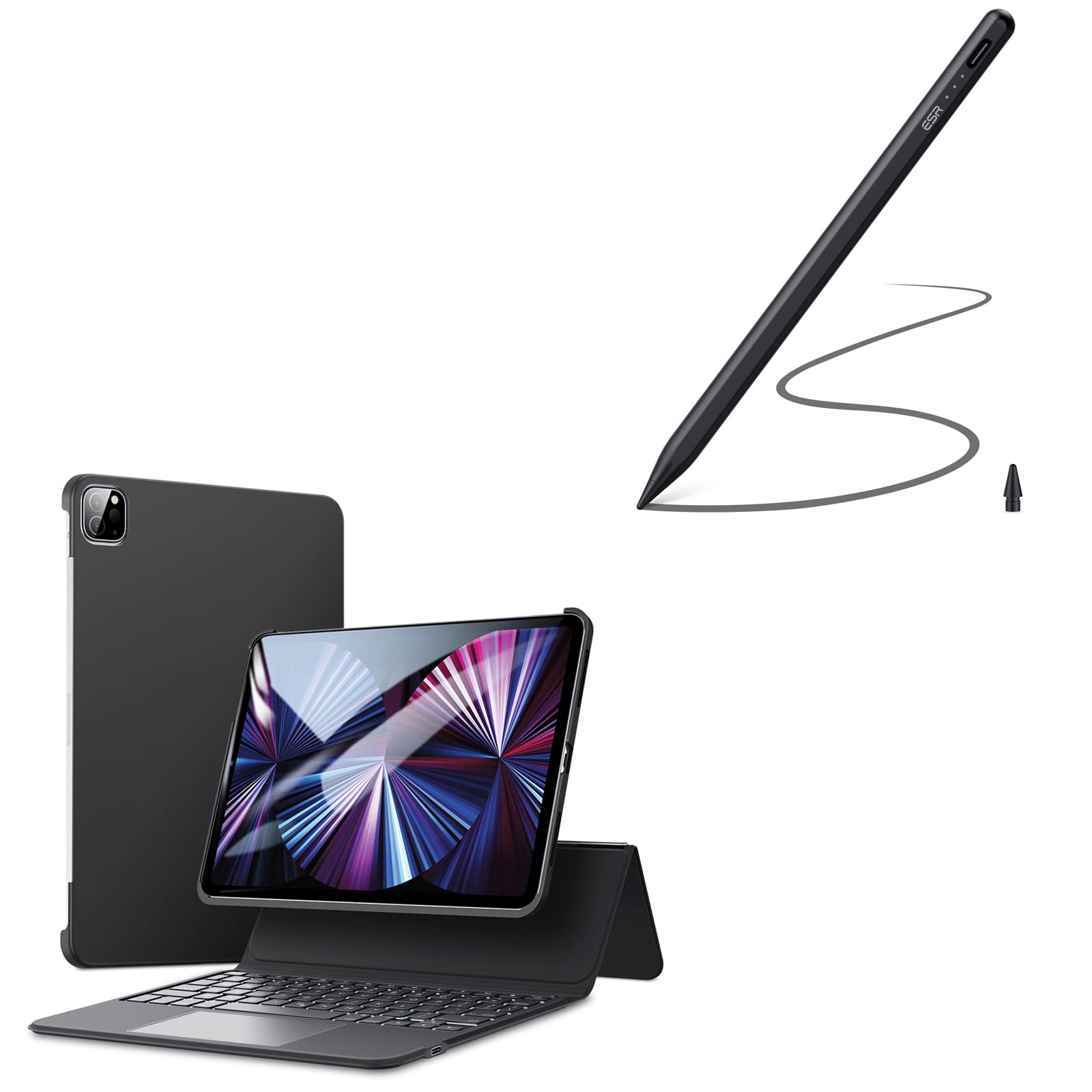 ESR Ascend Keyboard Case with Stylus Pen - Tilt Sensitive iPad Pencil Compatible with iPad 9/8/7/6, iPad Pro 11/12.9, iPad Mini 6/5 & iPad Air 5/4/3 | Palm Rejection Technology | Perfect for Digital Art, Note Taking & Professional Work