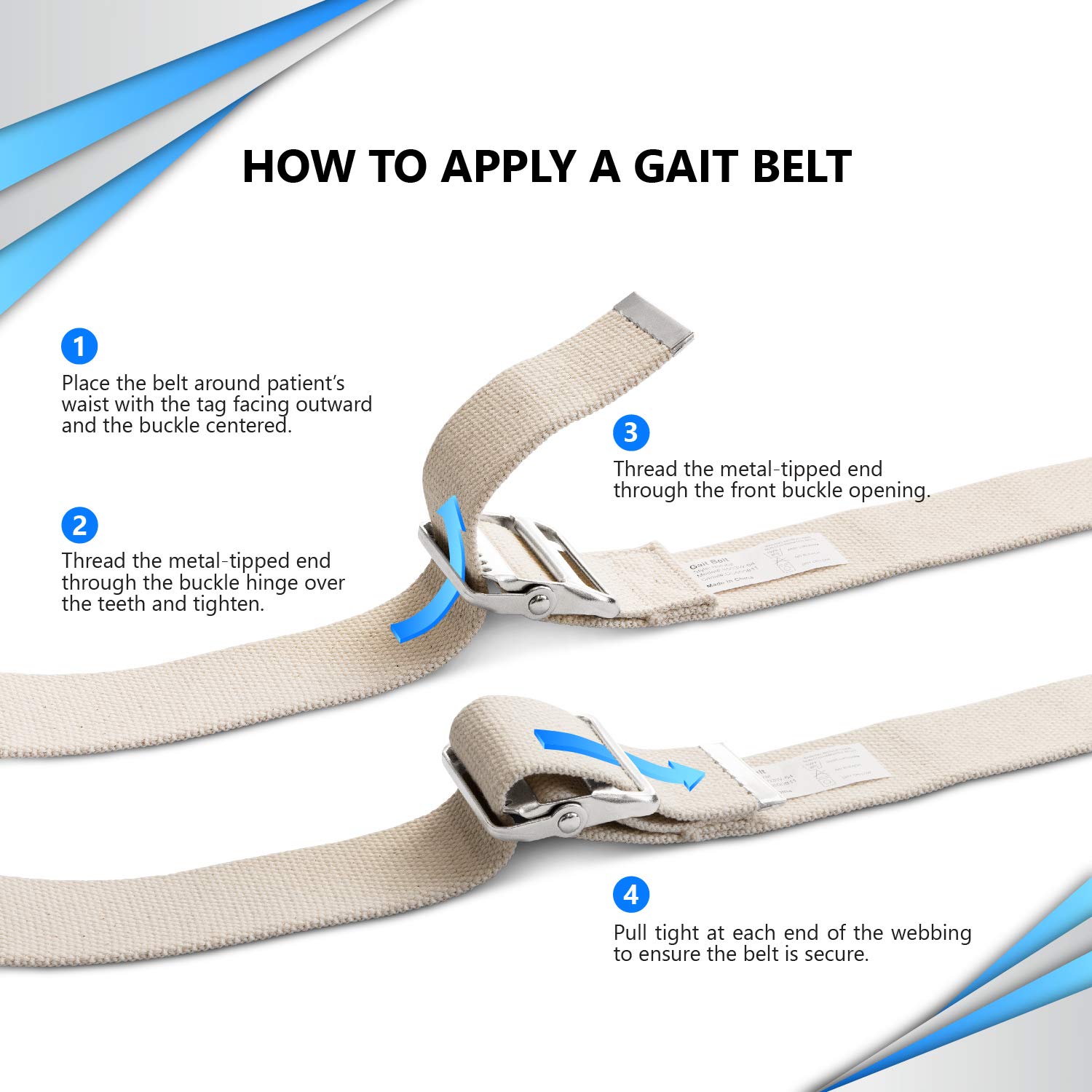 NYOrtho Plastic Buckle Gait Belt - Adjustable, Machine Washable, Strong & Durable Latex-Free Transfer Belt for Elderly Care, Physical Therapy & Home Safety Assistance