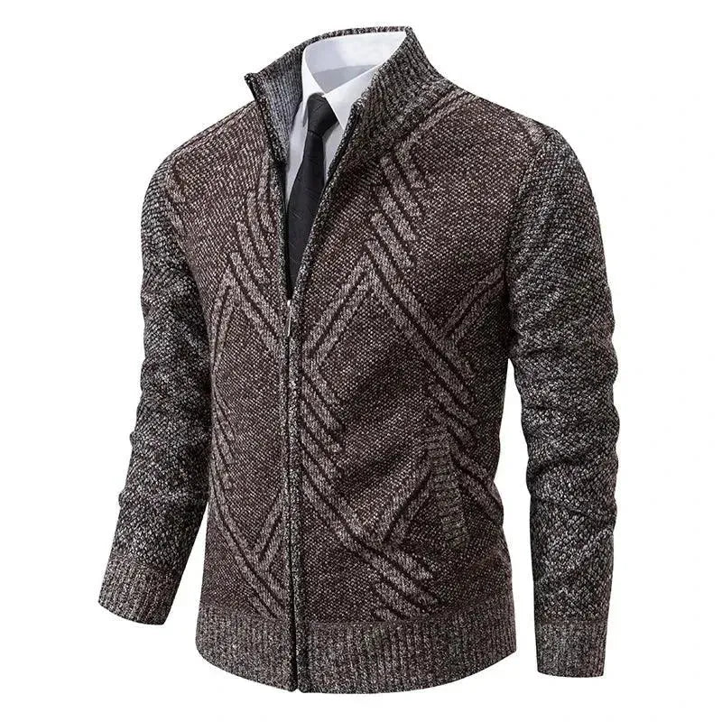 Stylish Geometric Print Men's Winter Cardigan Sweater - Cozy Knit Pullover for Casual Wear & Holiday Outfits
