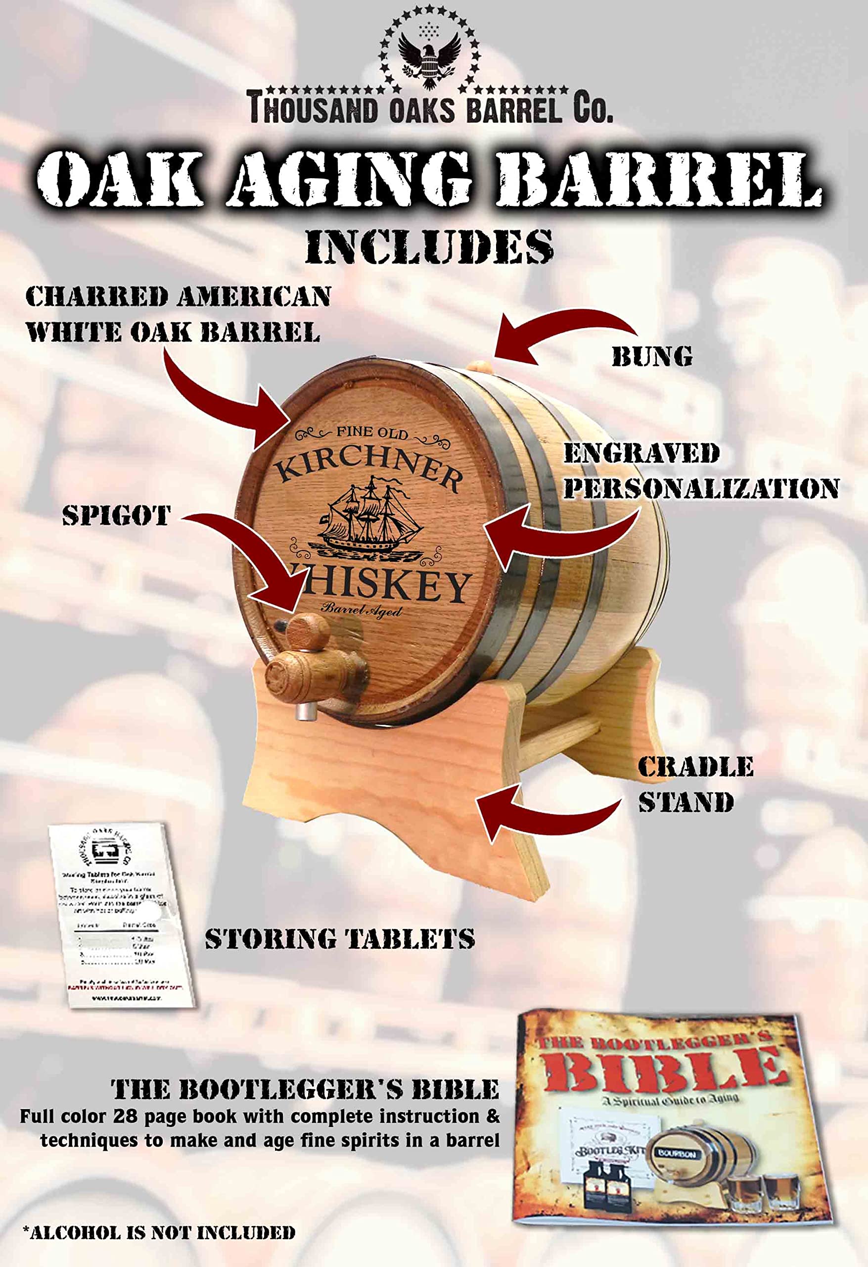 10L Oak Whiskey Barrel with Wood Stand - Small 2.5 Gallon Barrel for Home Brewing, Distilling & Cocktail Aging | Perfect for Bourbon, Whiskey & Craft Cocktails | Includes Bung & Spigot (B458) - Home Bar Essential & Unique Gift for Whiskey Lovers
