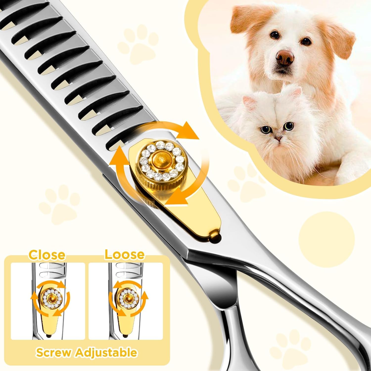 Gimars 8 Inch Professional Dog Grooming Scissors - 26 Teeth Sharp Blades, Heavy Duty 440C Stainless Steel, Ergonomic Pet Grooming Shears for Dogs, Cats & Small Animals - Perfect for Home Grooming & Professional Pet Salons