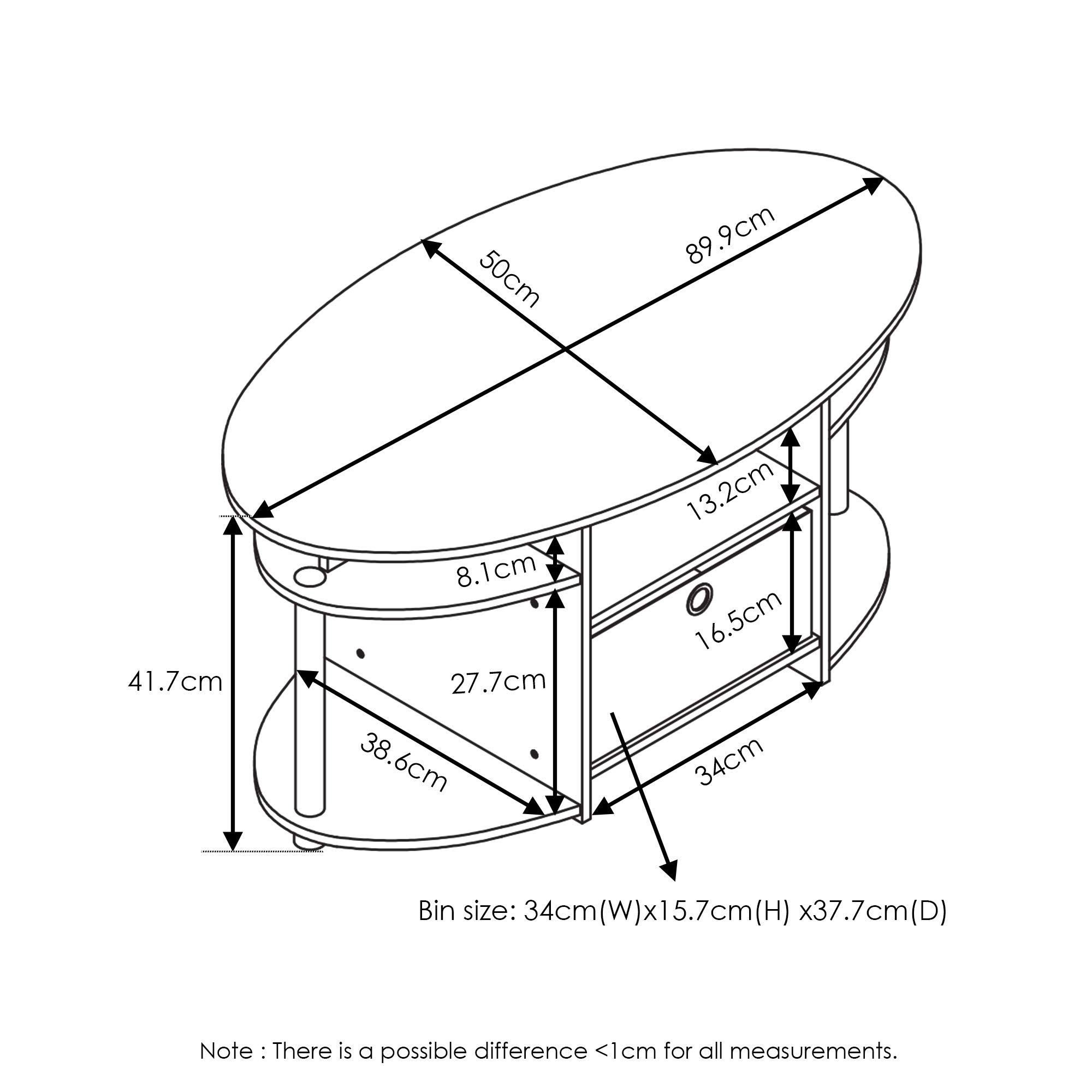 Furinno 2-Piece End Table and Oval Coffee Table Set with Storage Bin | Modern Living Room Furniture for Small Spaces | Perfect for Apartments, Dorms & Home Decor