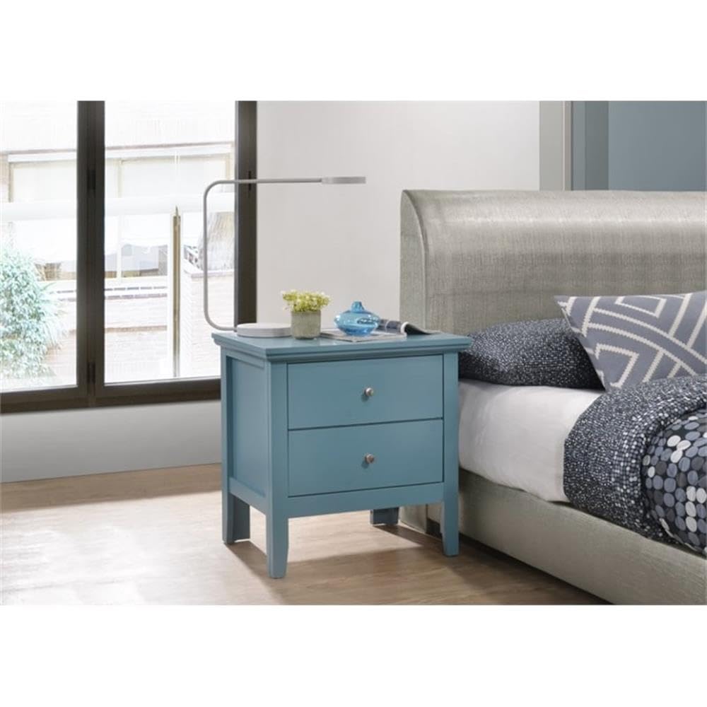 Glory Furniture Primo 2-Drawer Nightstand - Teal Blue Bedside Table for Bedroom, Living Room & Guest Room | Modern Storage Cabinet with Smooth Gliding Drawers