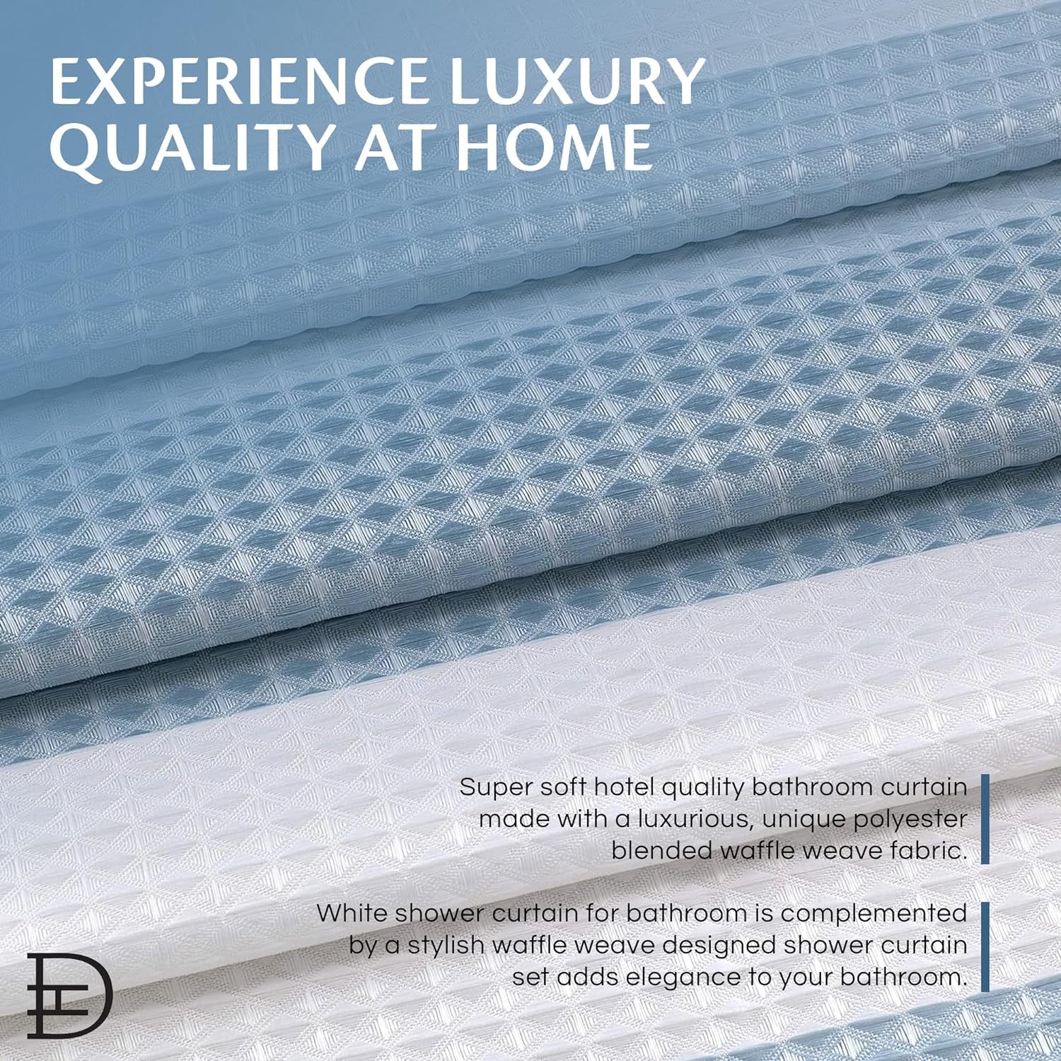 Aqua Blue Ombre Striped Waffle Weave Shower Curtain 70x72 Inch - Water Resistant Polyester Blend Bath Curtain with Rust-Resistant Grommets - Stylish Washable Shower Curtain for Modern Bathrooms, Spa Retreats & Guest Bath Decor