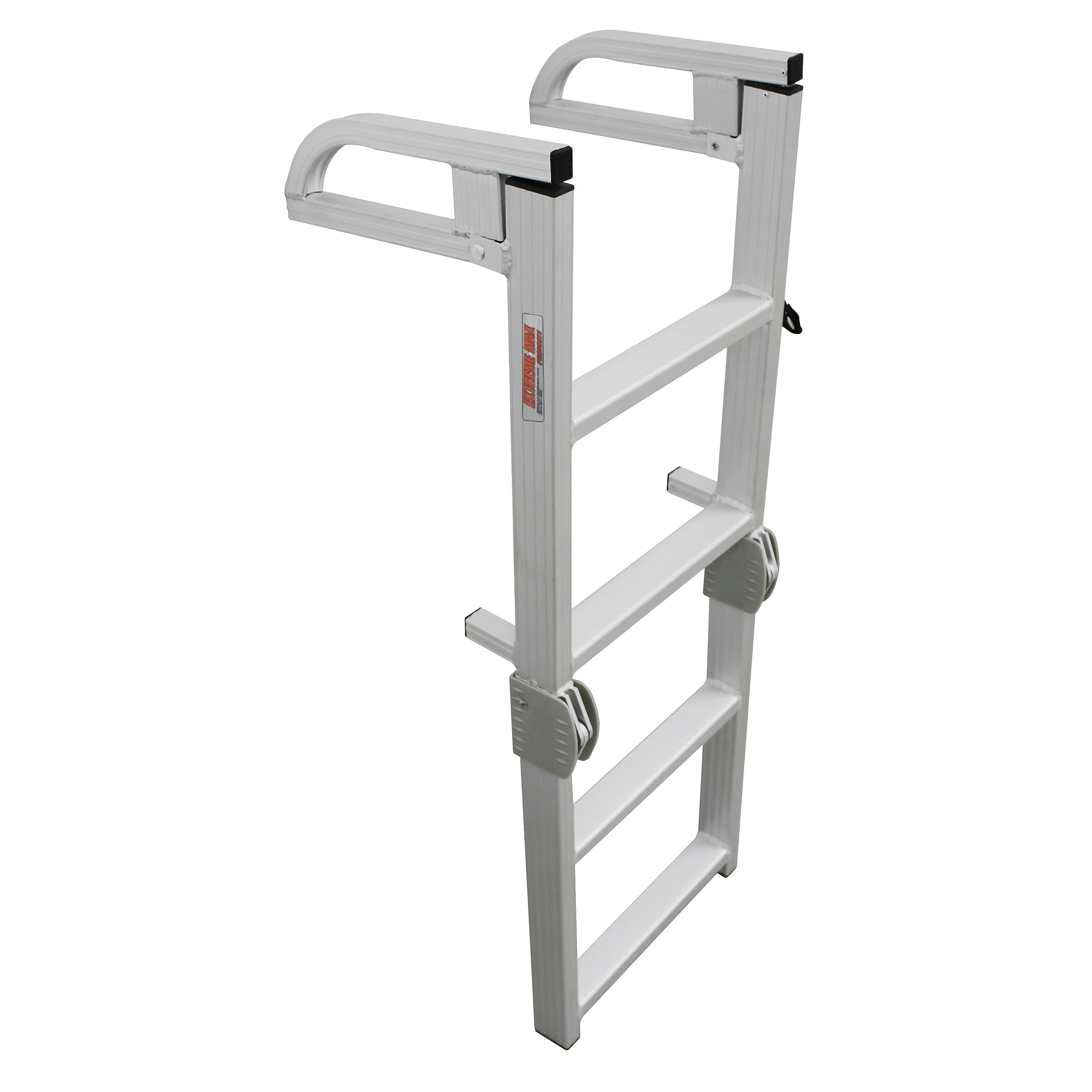 Extreme Max 3005.4089 Aluminum 4-Step Compact Folding Pontoon Boarding Ladder - Lightweight & Durable Boat Accessory for Easy Boarding from Water | Perfect for Fishing, Swimming & Water Sports