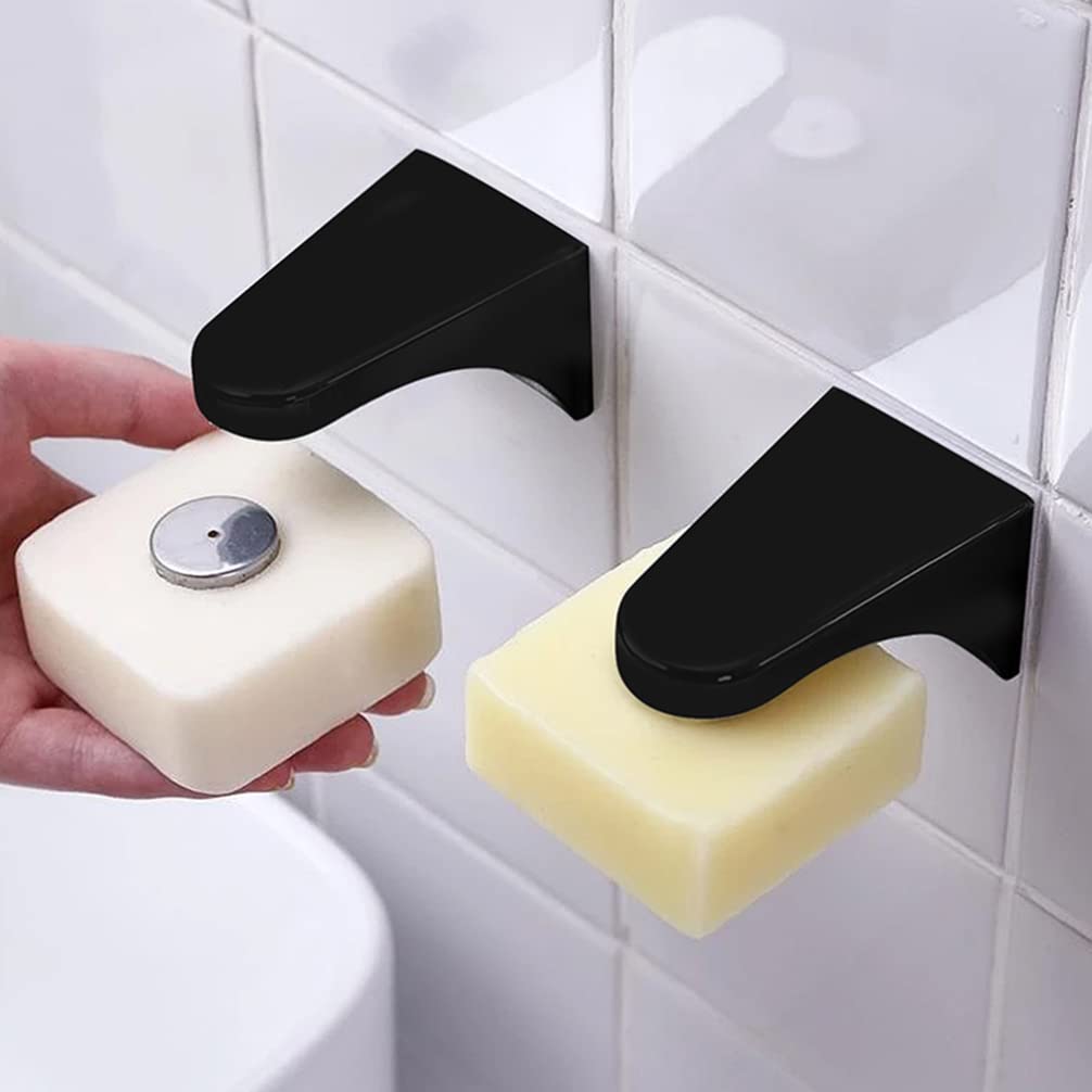 VORCOOL 2-Pack Magnetic Soap Holder with Strong Adhesion - Wall Mount Soap Dish & Sponge Drying Rack for Bathroom Organization (Black) | Perfect for Showers, Sinks & Kitchen Countertops
