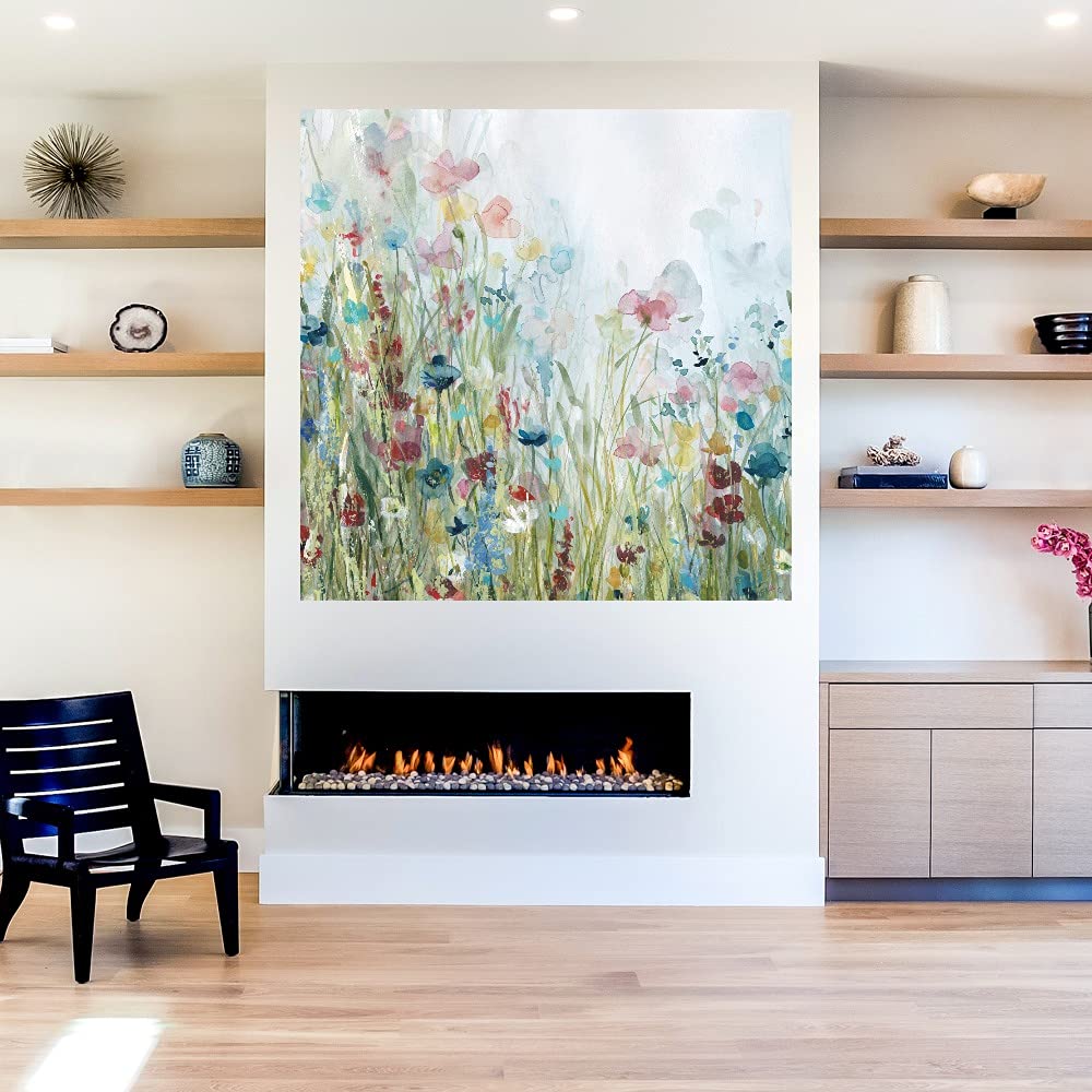 Botanical Wall Art Canvas Prints - Wildflower Meadow Painting by Carol Robinson 32x32 Inch, Nature Inspired Bathroom Decor & Bedroom Wall Art - Perfect for Spa, Living Room and Office Decor