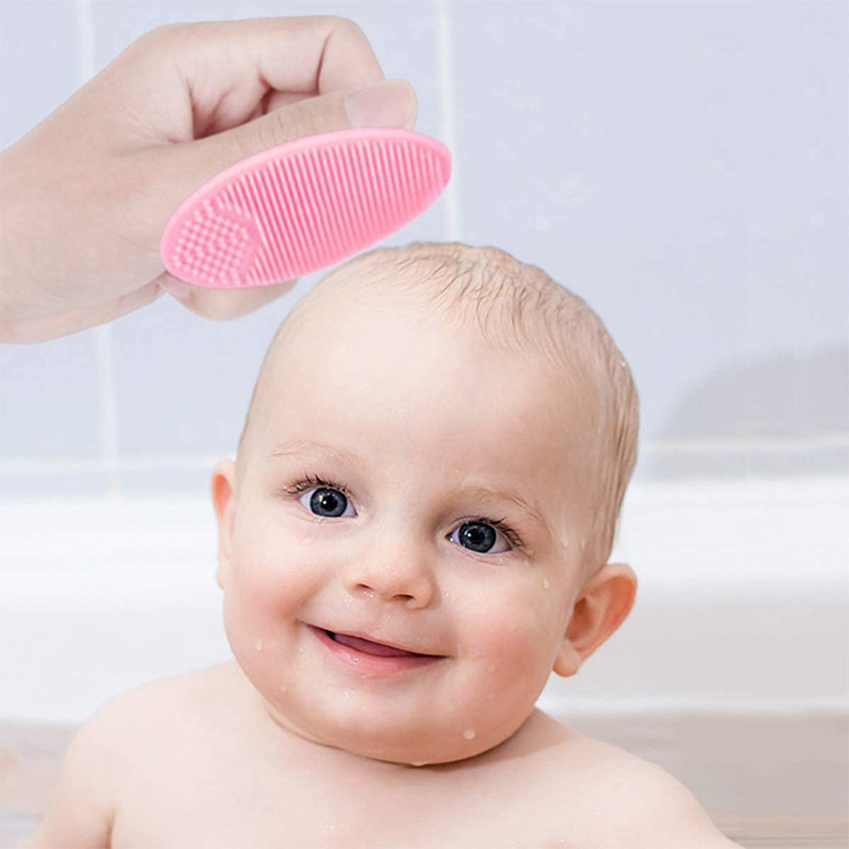 Baby Cradle Cap Brush - Silicone Massage Scrubber for Newborn Bath & Dry Skin Care | Infant Essential (Pink)