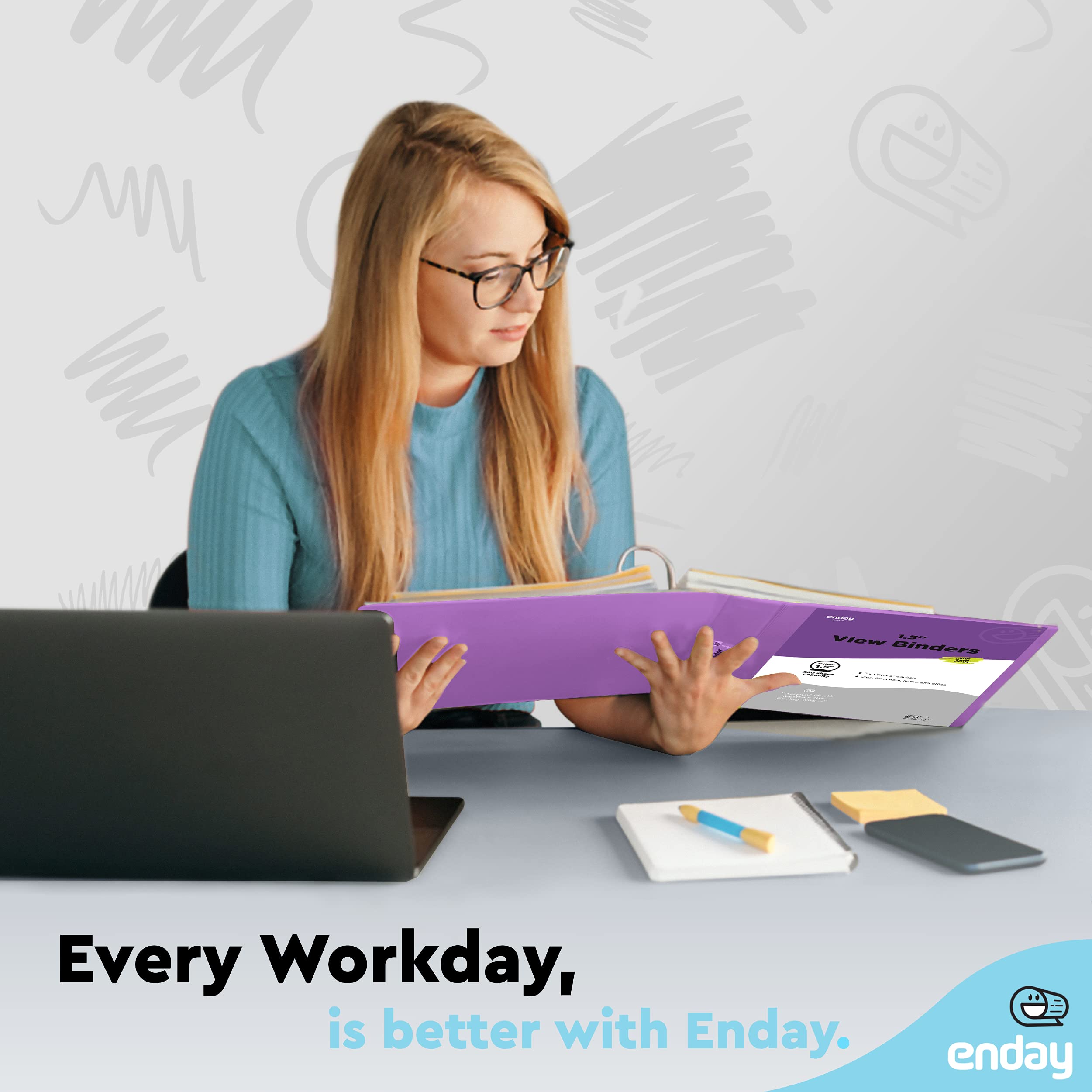 Enday 1.5 Inch Purple 3-Ring Binder with Clear View Cover & 2 Inside Pockets - Durable School & Office Supplies for Organizing Documents, Homework, Presentations - Perfect for Students, Teachers & Professionals