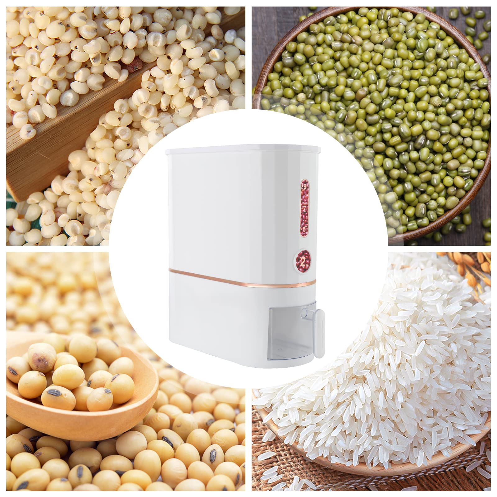 LOYALHEARTDY 22 Lbs Airtight Rice Dispenser with Locking Lid - Large Grain Storage Container with Measuring Cup - Moisture Proof Kitchen Cereal Dispenser for Rice, Soybean, Corn - Perfect for Pantry Organization & Bulk Food Storage