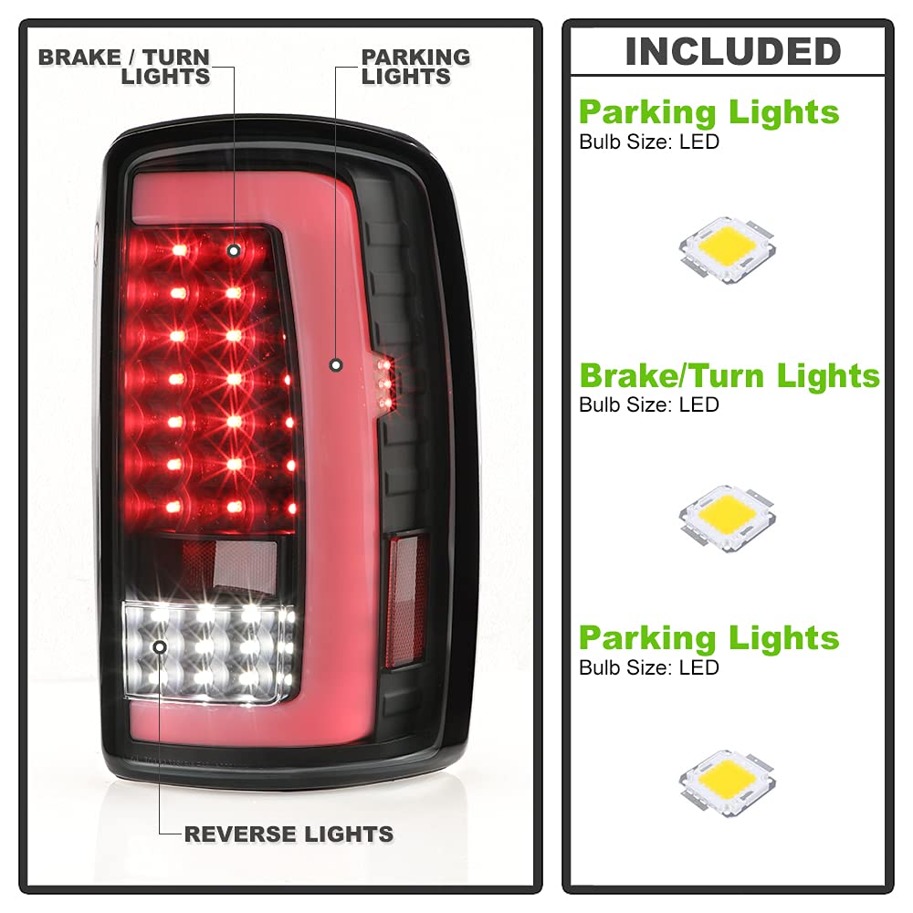 ACANII Full LED Tail Lights Brake Lamps Assembly for 2000-2006 Chevy Suburban Tahoe & GMC Yukon - Left+Right Pair, Bright LED Tube Design for Enhanced Visibility & Safety at Night Driving