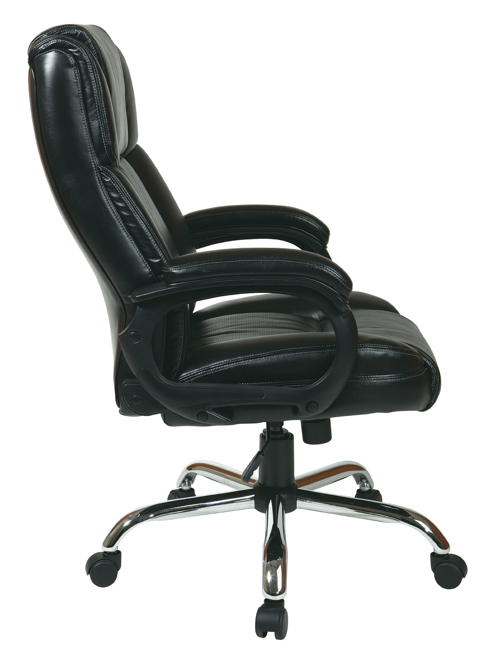 Office Star EC Series Executive Bonded Leather Big & Tall Office Chair - 350 lb Weight Capacity, Adjustable Height, Padded Loop Arms & Chrome Base - Black - Perfect for Home Office, Conference Rooms & Executive Suites