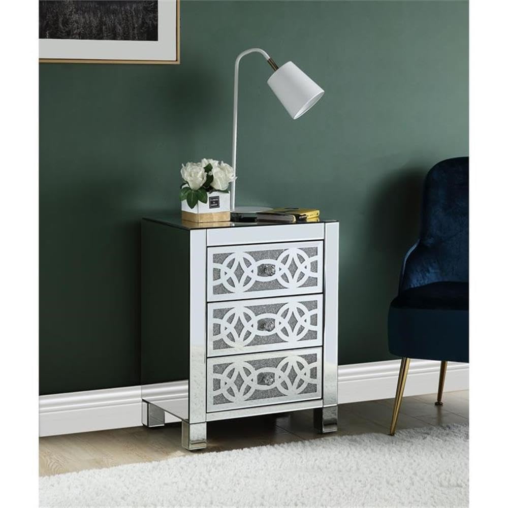Acme Noralie Glass Accent Table with 3 Drawers - Mirrored Finish & Faux Diamond Decor - Perfect for Living Room, Bedroom or Entryway Decor