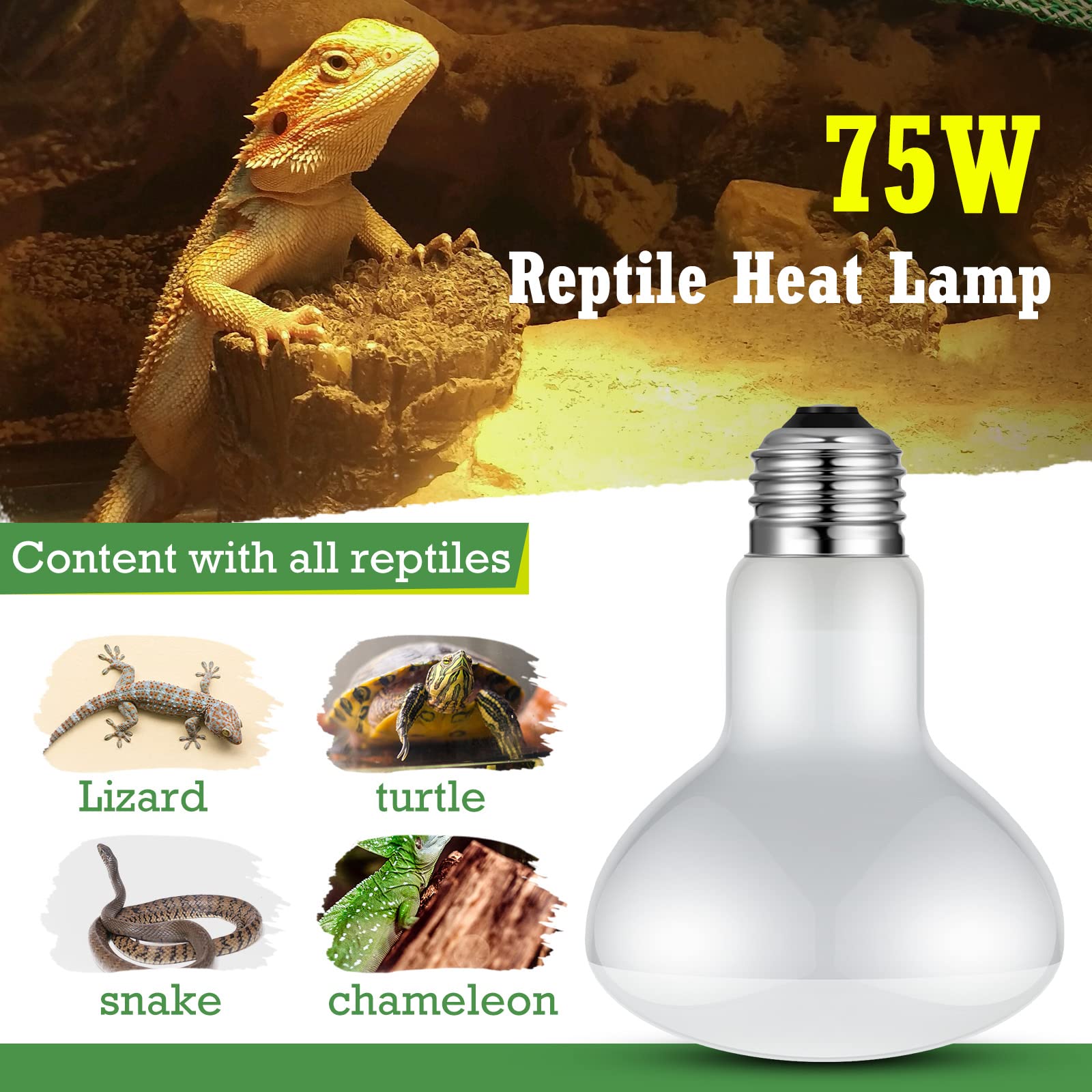 Tarpop 8-Pack 75W Reptile Heat Lamp Bulbs - UVA Basking Spotlights for Lizards, Turtles & Terrariums | Perfect for Reptile Tanks, Habitats & Enclosures