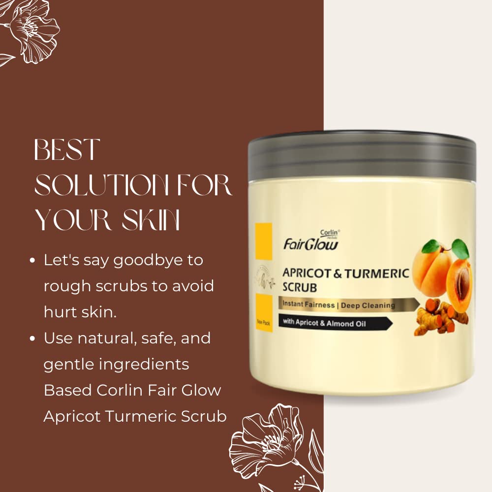 CORLIN FAIRGLOW Apricot & Turmeric Scrub 800g - Natural Exfoliating Face & Body Scrub with Apricot Oil & Almond Oil for Deep Cleansing & Instant Glow | Tan Removal for Men & Women | Perfect for Daily Skincare & Post-Sun Care Routine