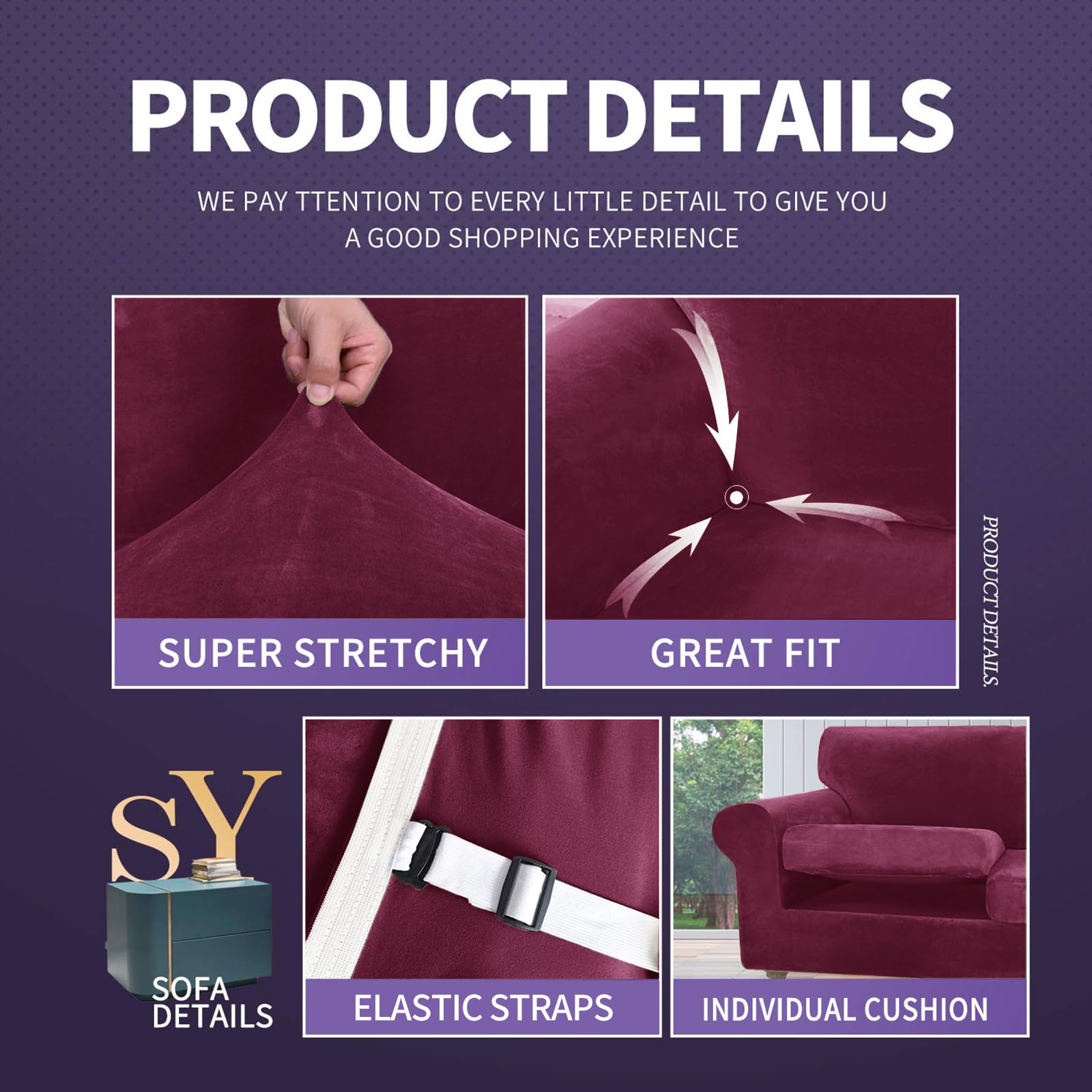 ZNSAYOTX Oversized Velvet Couch Cover 4-Piece Set (92