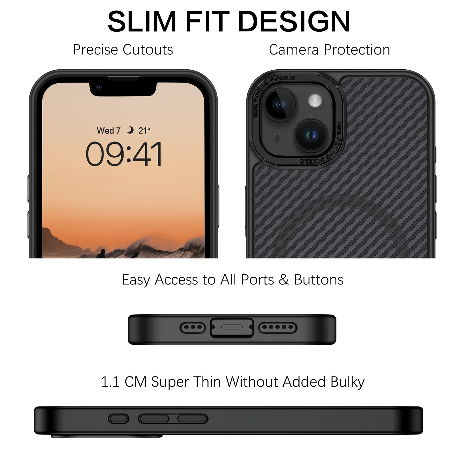 Magnetic iPhone 13/14 Case with Carbon Fiber - Slim Fit, Shockproof & MagSafe Compatible Protective Cover for Women & Men (6.1
