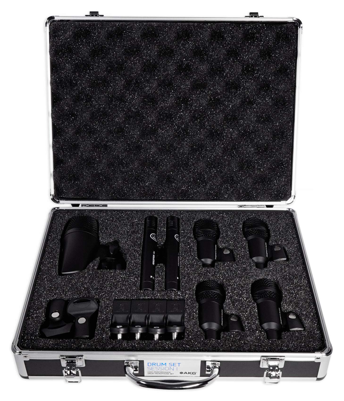 AKG Drum Set Session I 7-Piece Microphone Kit for Bass, Overhead, Snare & Toms with Clamps, Case & Stands - Perfect for Live Performances, Studio Recording & Drum Mic'ing