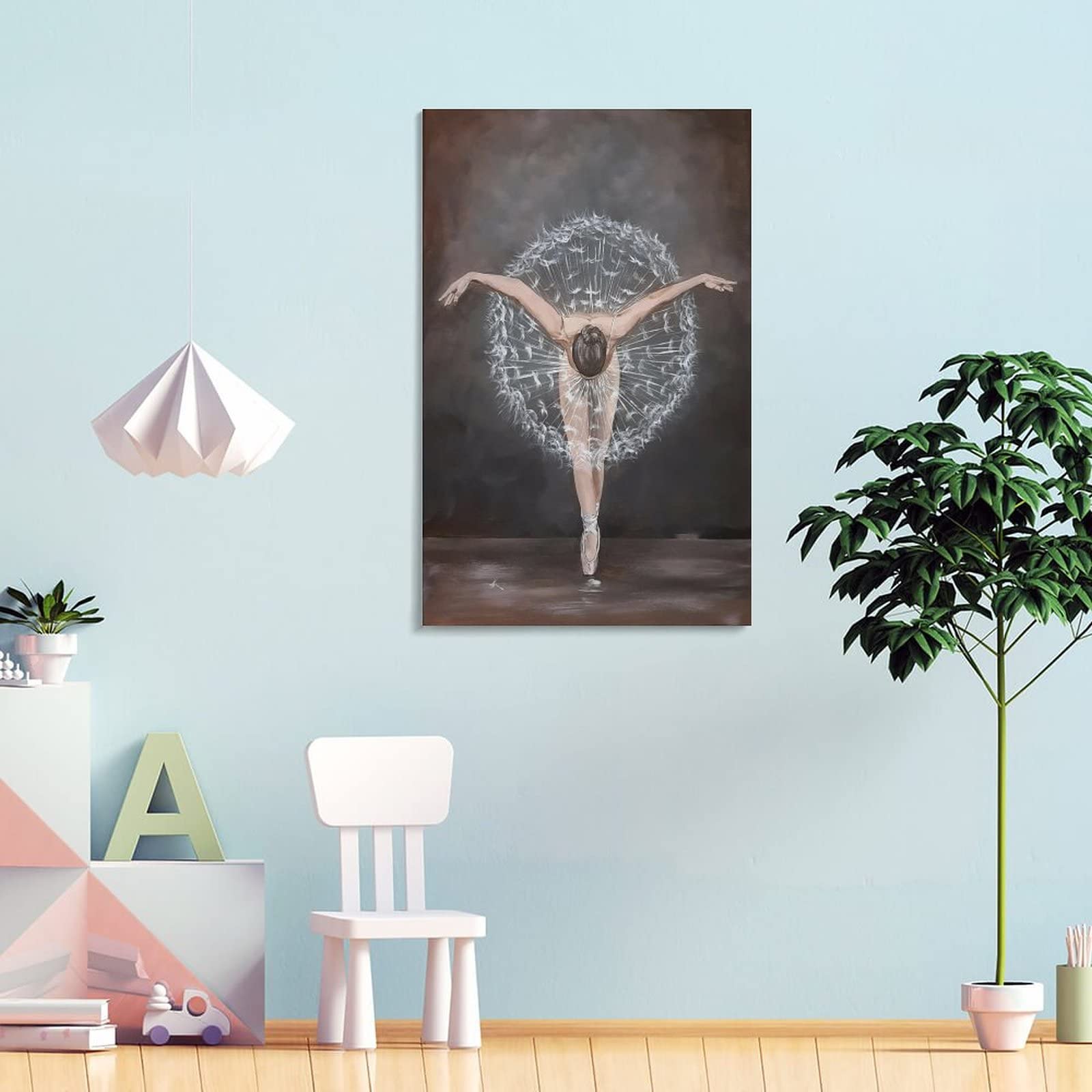 Dandelion Ballerina Aesthetic Wall Art - 20x30 Inch (50x75cm) Canvas Painting for Living Room & Bedroom Decor - Perfect for Home, Office, and Gift Giving