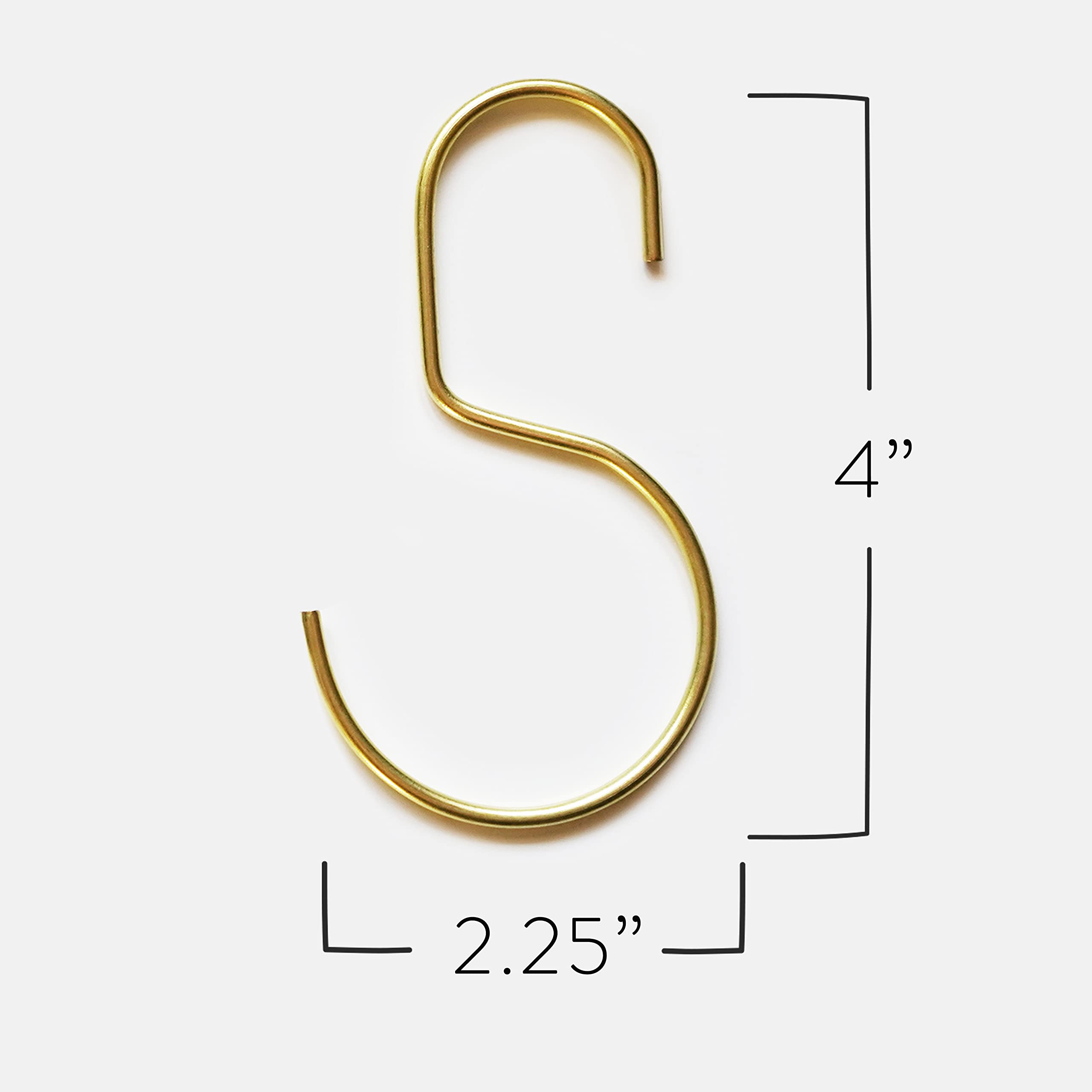 Minimalist Shower Curtain Hooks - Stainless Steel, Brass & Black Metal S Hooks - 12 Pack (Brass O-Hook) for Bathroom, Closet, Purse & Bag Organization - Durable Curtain Rings & Jean Hooks for Home Decor