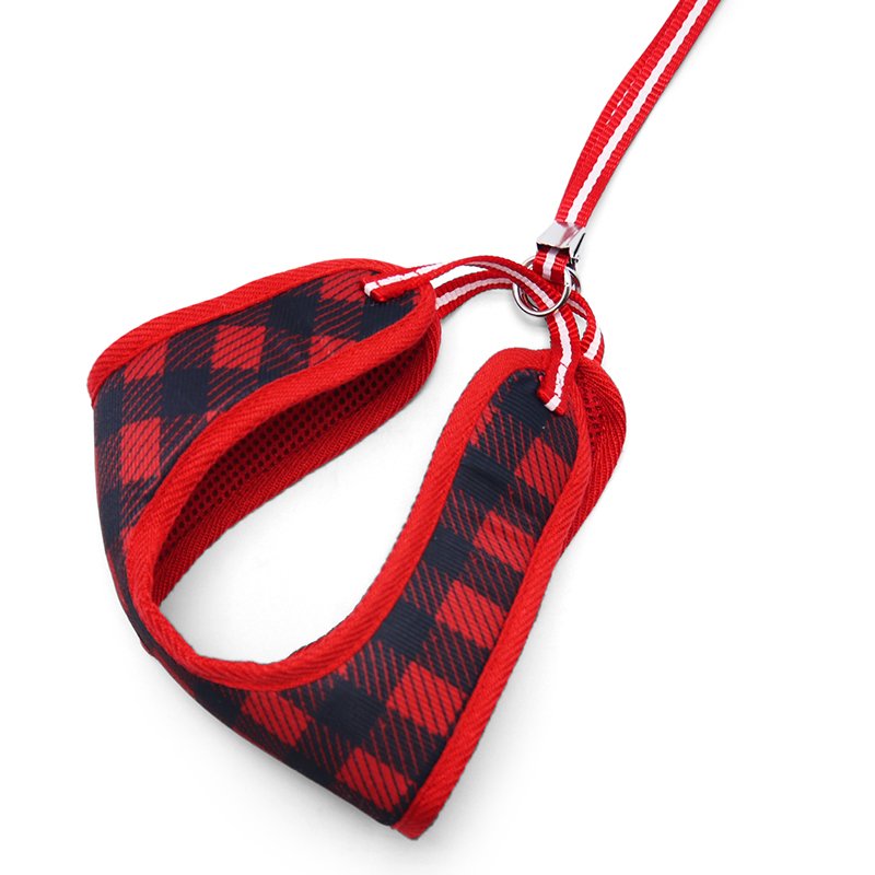 EasyGO Plaid Red Dog Harness - Adjustable & Reflective for Small to Medium Dogs - Perfect for Walking, Running & Outdoor Adventures