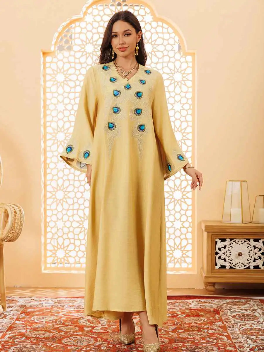 Elegant Eid Embroidery Caftan Dress for Women - Moroccan Kaftan Jalabiya for Party, Wedding & Special Occasions - Perfect for Holiday Celebrations, Bridal Showers & Evening Events