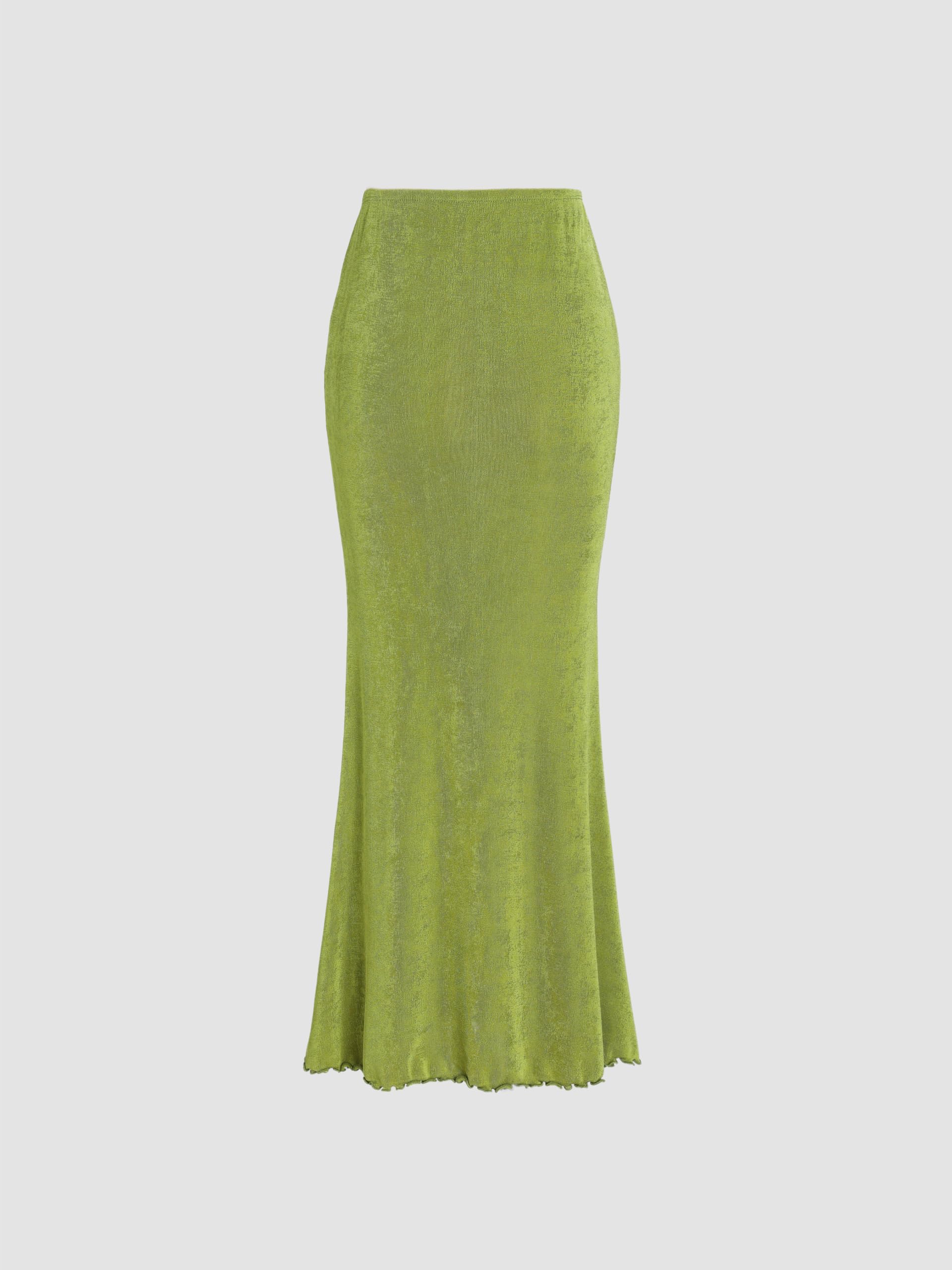 CIDER High Waist Bodycon Maxi Skirt for Women - Stretchy Fishtail Ruched Long Skirt with Lettuce Trim | Fall 2024 Fashion | Perfect for Date Nights, Parties & Office Wear