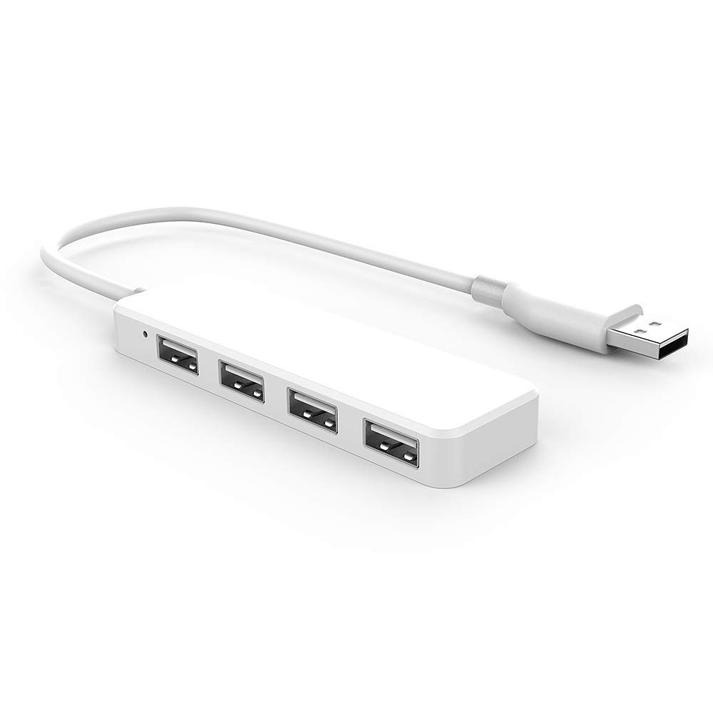 4-Port USB Hub 2.0 - Ultra Slim USB Splitter & Expander for MacBook, iMac, Windows Laptop, PC - Connect Flash Drives, External HDD, Keyboard & Mouse - Perfect for Home Office, Gaming & Travel (White)