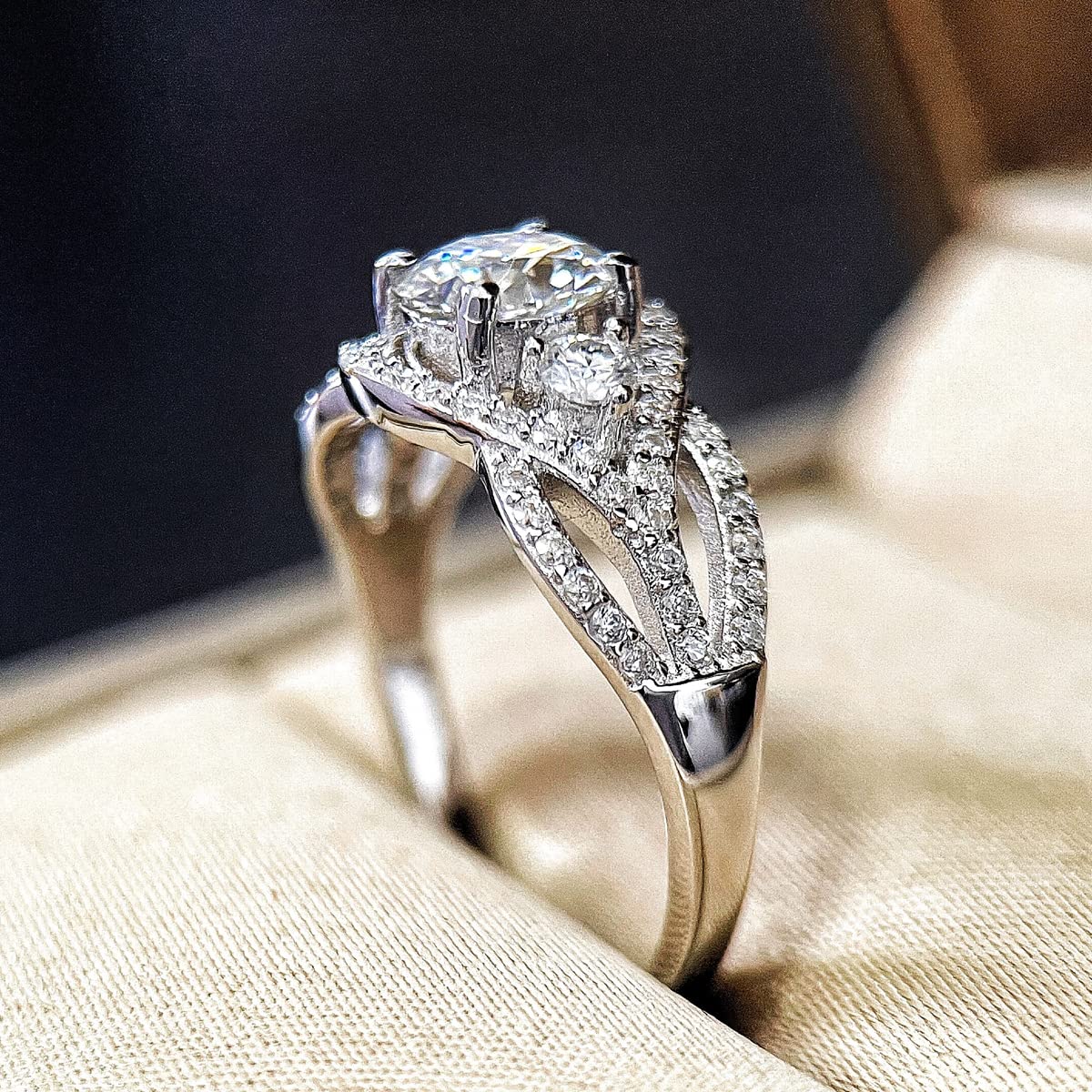 1.37ct Moissanite Engagement Ring for Women - 925 Sterling Silver Round Cut Twist Band Wedding Anniversary Promise Ring - Size 6-9 | Perfect for Proposals, Anniversaries & Special Occasions