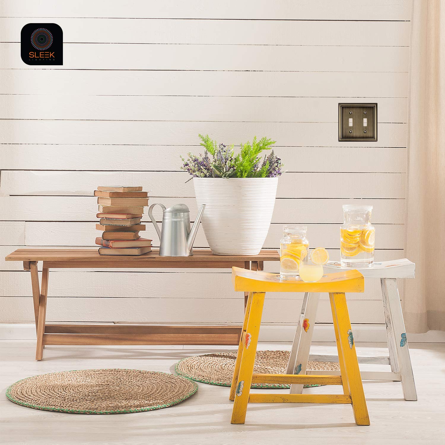 Decorative Beveled Antique Brass Wall Plates - 3 Gang Toggle Switch & Outlet Covers (2 Pack) - Elegant Electrical Cover Plates for Living Room, Bedroom & Office