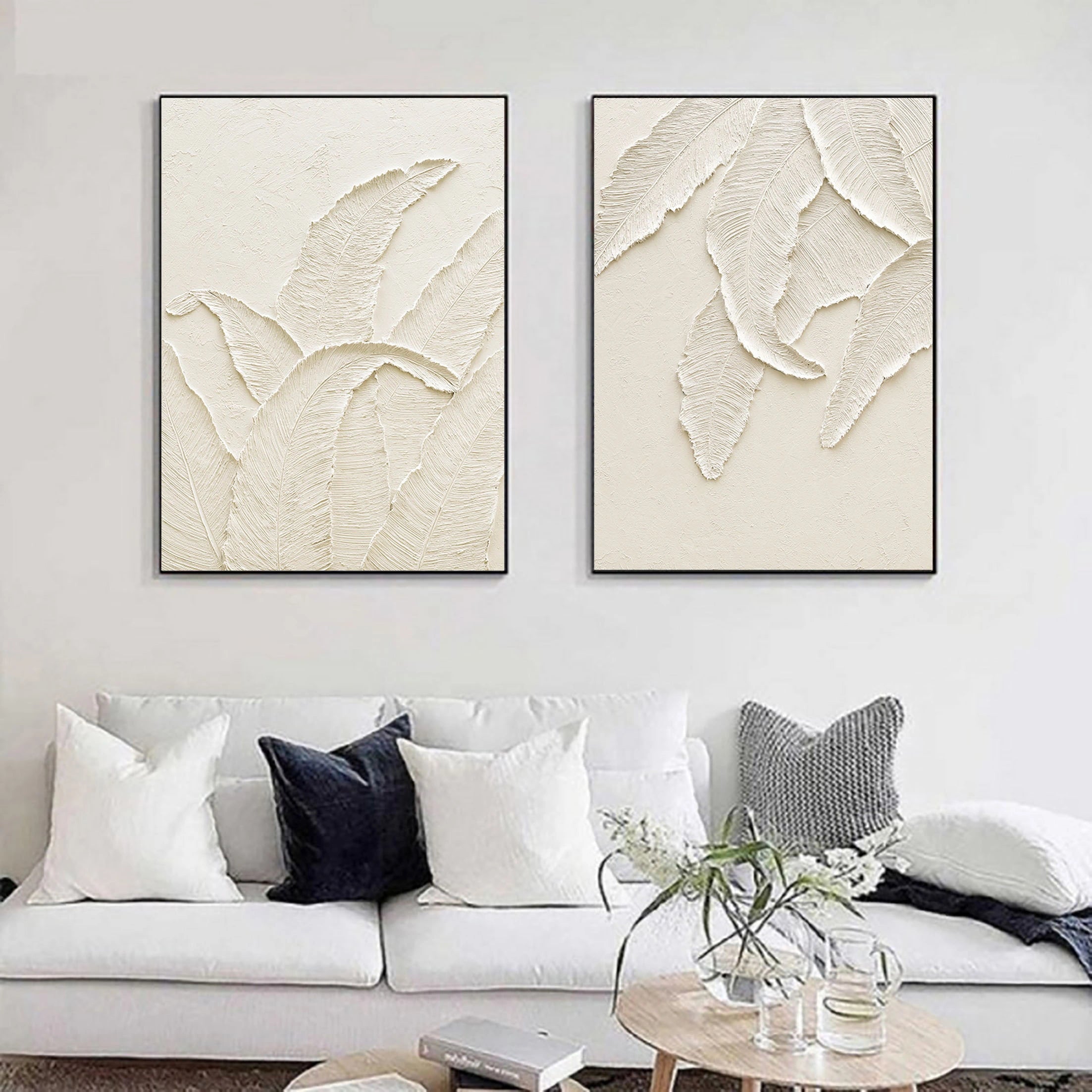 Minimalist Textured Plaster Art Paintings - Set of 2 Modern Wall Decor for Living Room & Bedroom | #MM059