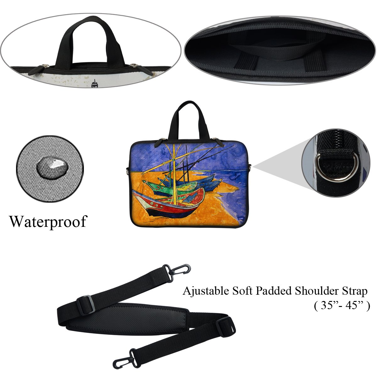 Meffort 13 Inch Neoprene Laptop Sleeve - Waterproof Protective Case with Hidden Handle & Adjustable Strap for 13-13.3